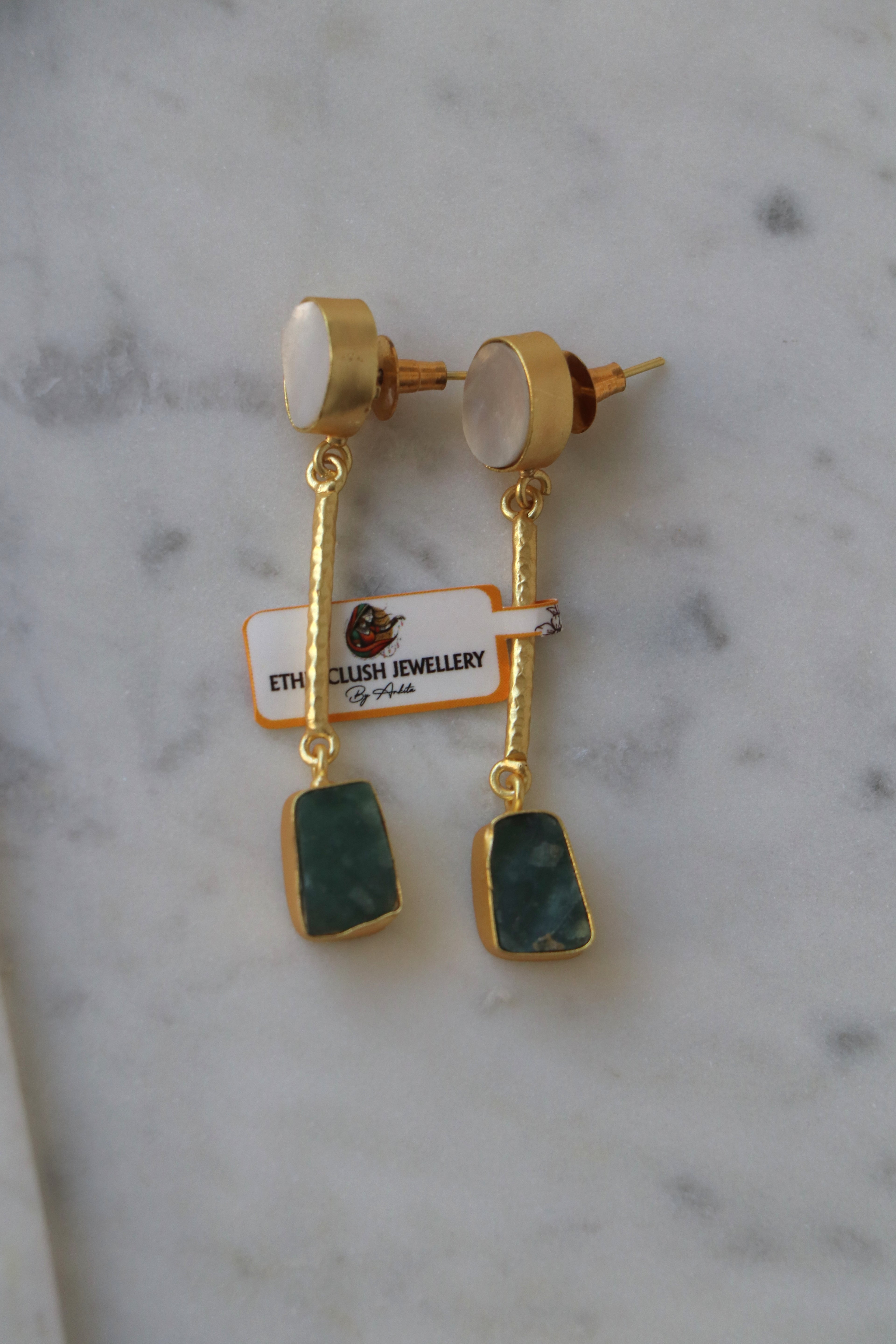 Pearl Green Stone Drop Earrings