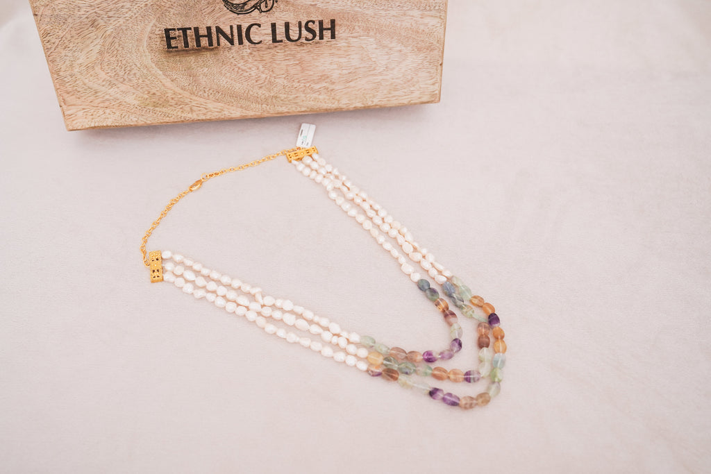 Artisan Layered Pearl & Natural Gemstone Necklace