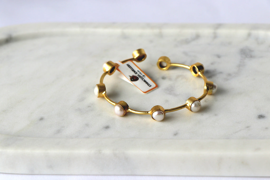 Contemporary Minimalist Pearl Open Cuff Bracelet