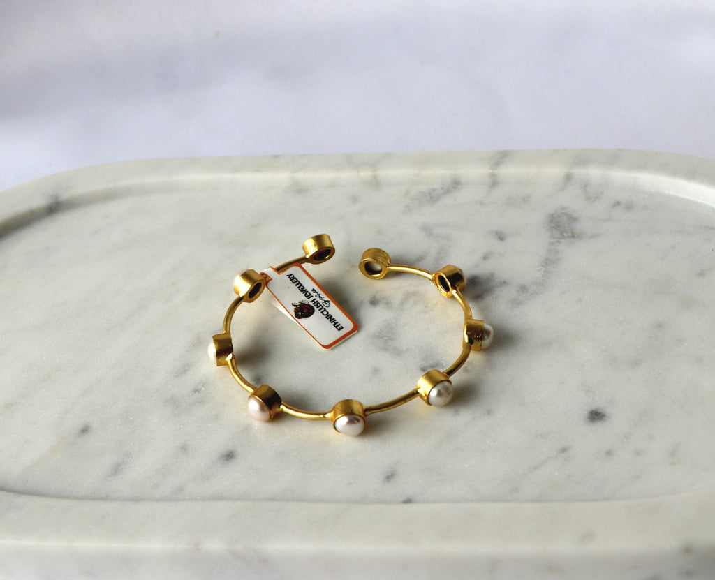 Contemporary Minimalist Pearl Open Cuff Bracelet