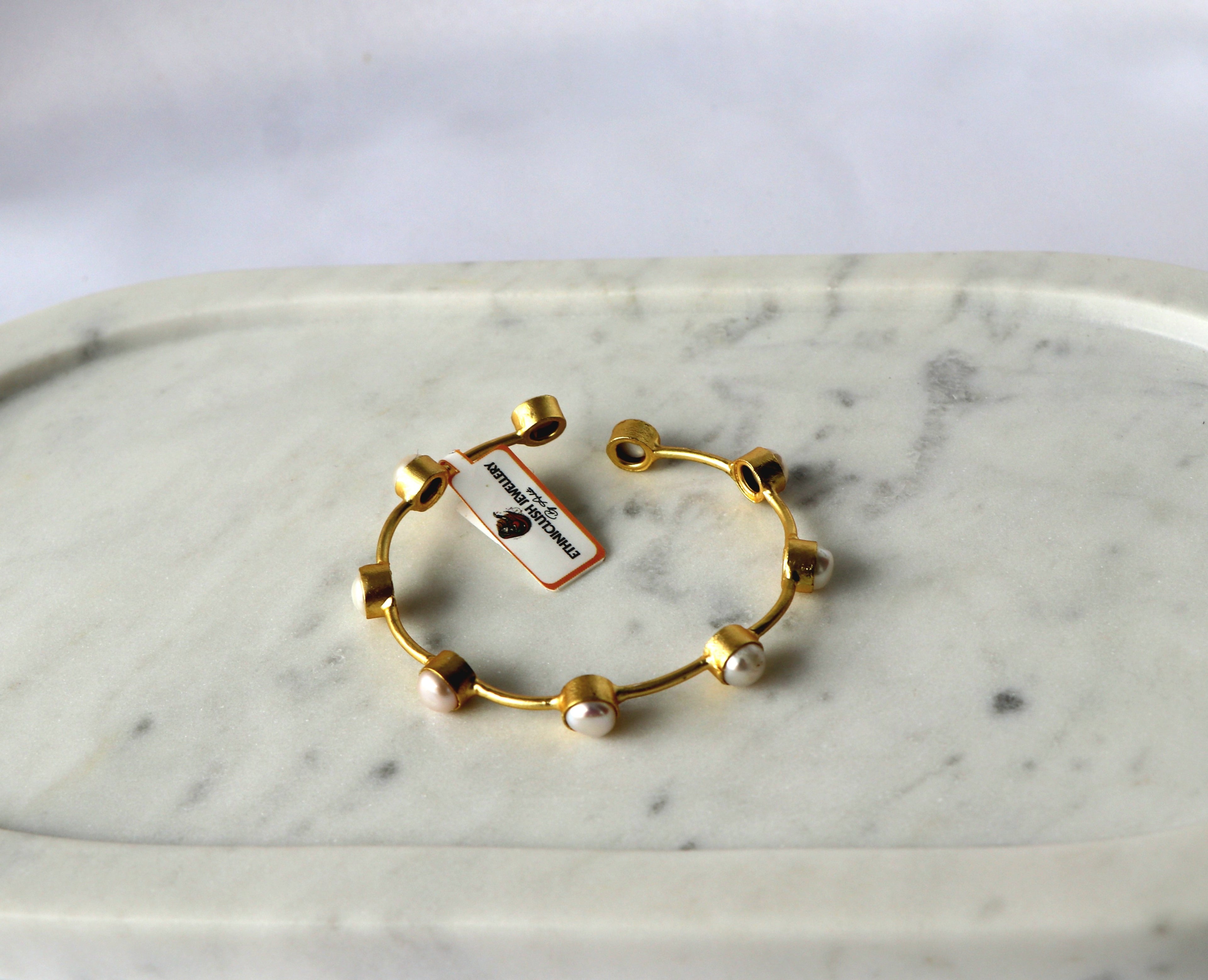 Contemporary Minimalist Pearl Open Cuff Bracelet