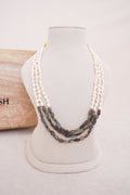 Labrodrite & Freshwater Pearl Multi Strand Statement Necklace