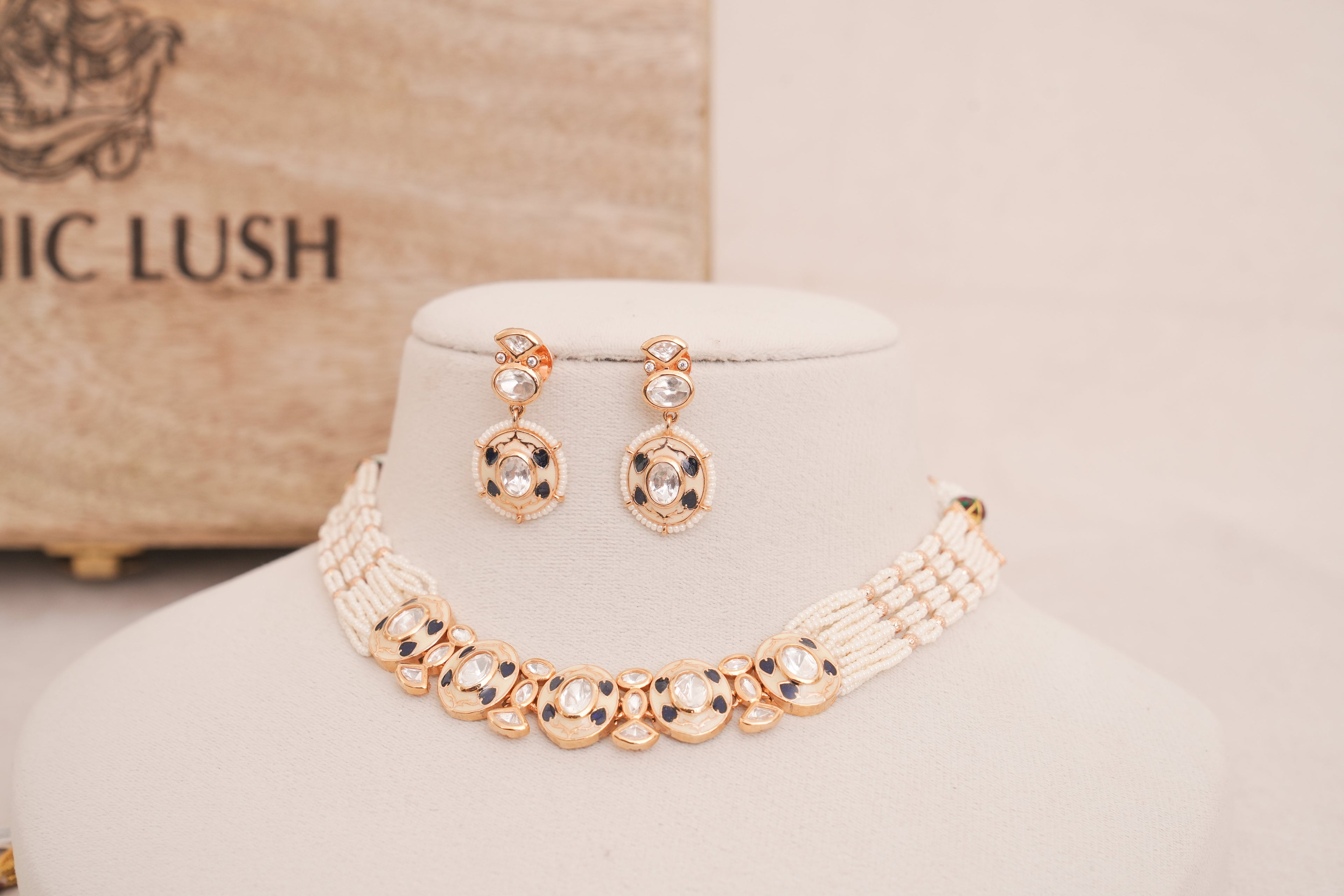 Regal Black Meenakari Kundan Pearl Piroyi Choker Set