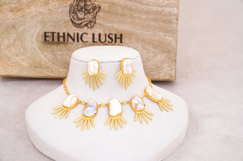 Baroque Pearl Sunburst Statement Necklace Set