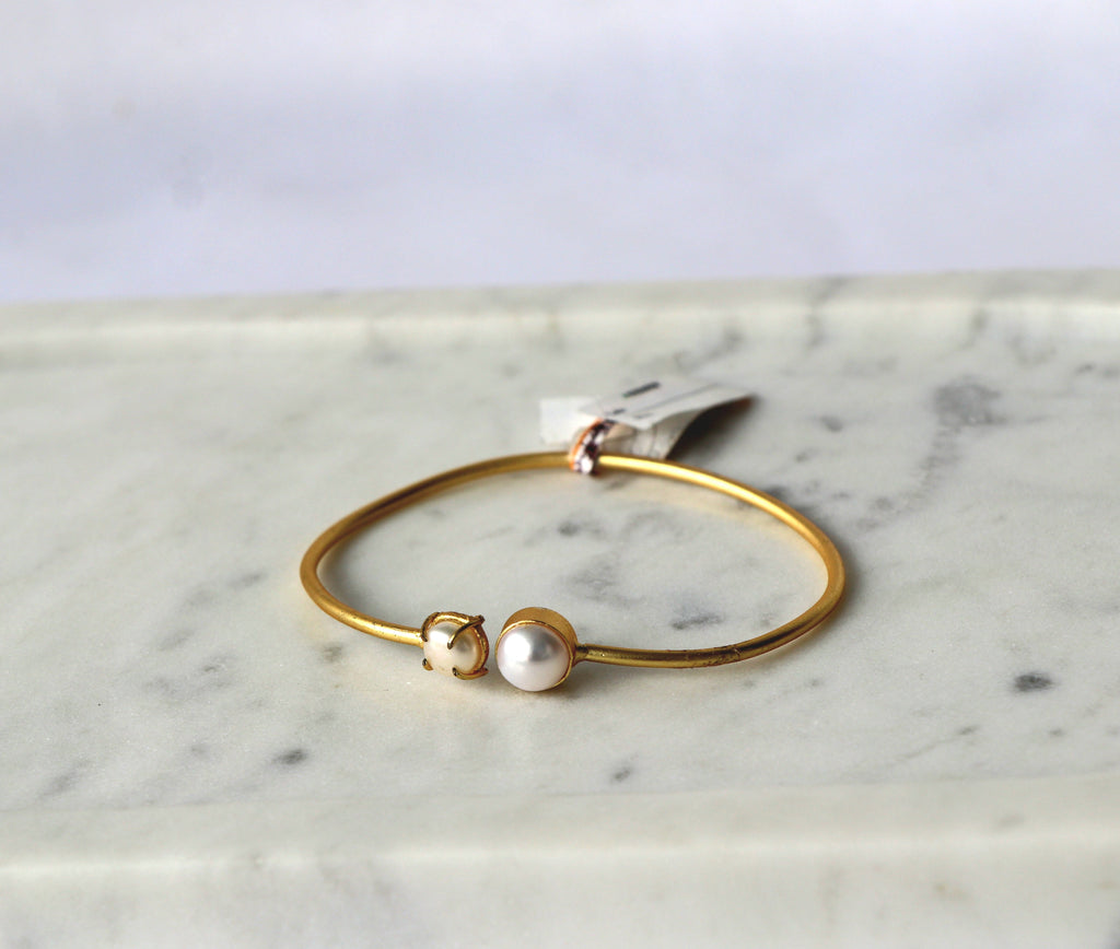 Minimal Pearl Open Cuff Bracelet