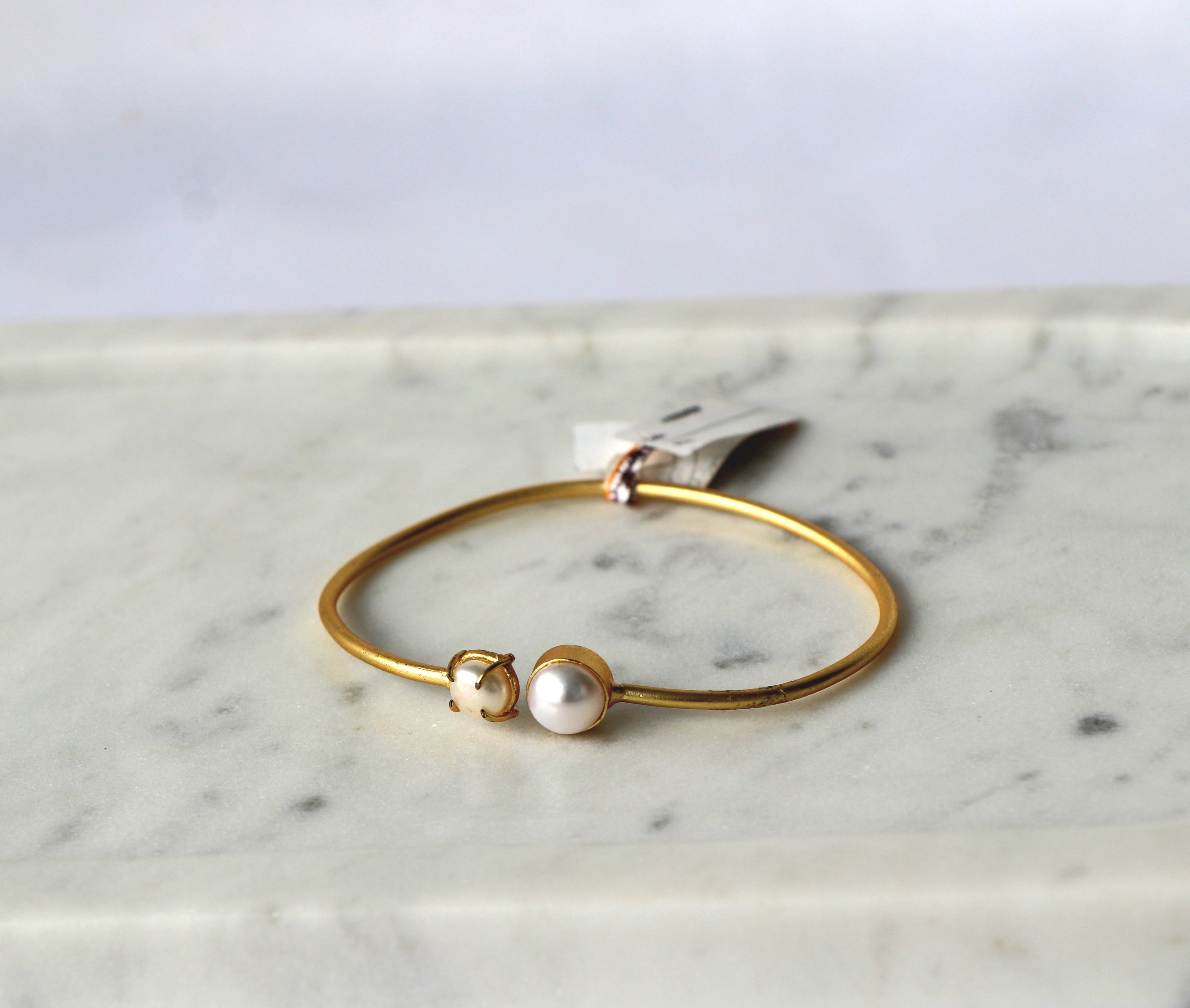 Minimal Pearl Open Cuff Bracelet
