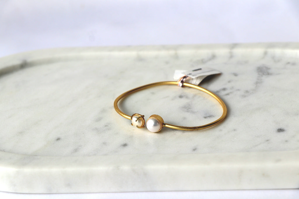 Minimal Pearl Open Cuff Bracelet