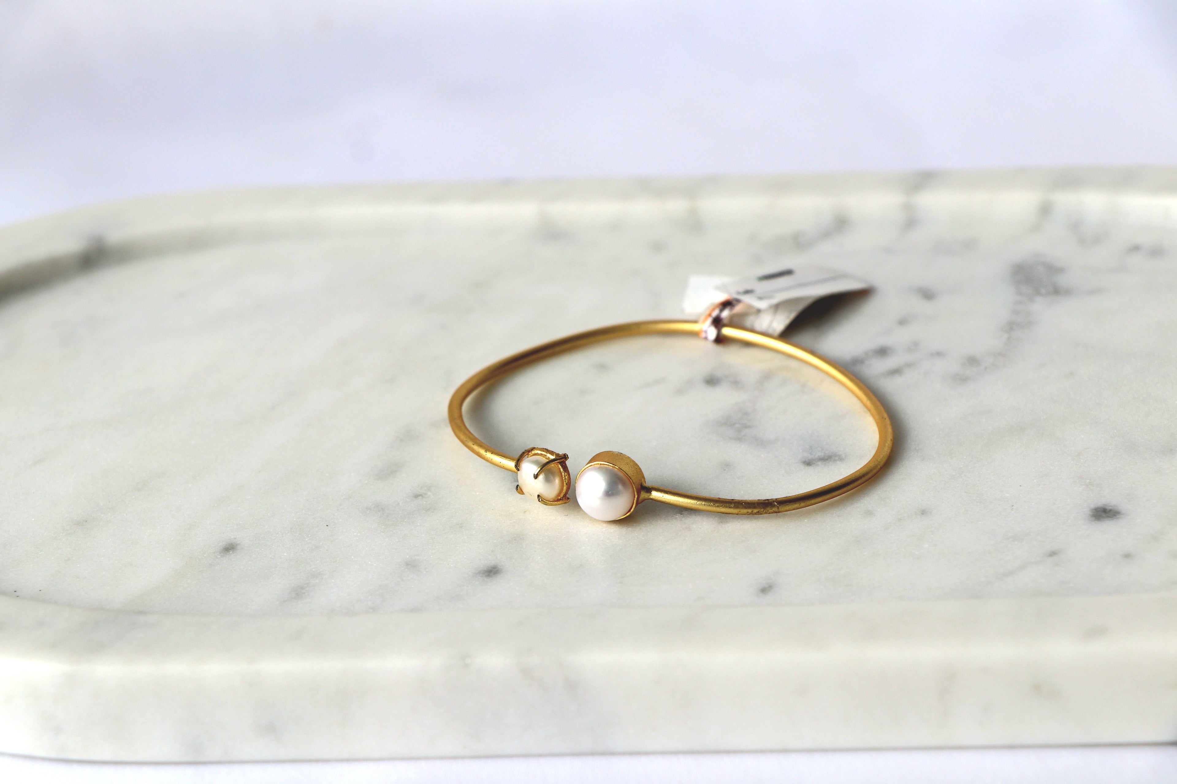 Minimal Pearl Open Cuff Bracelet