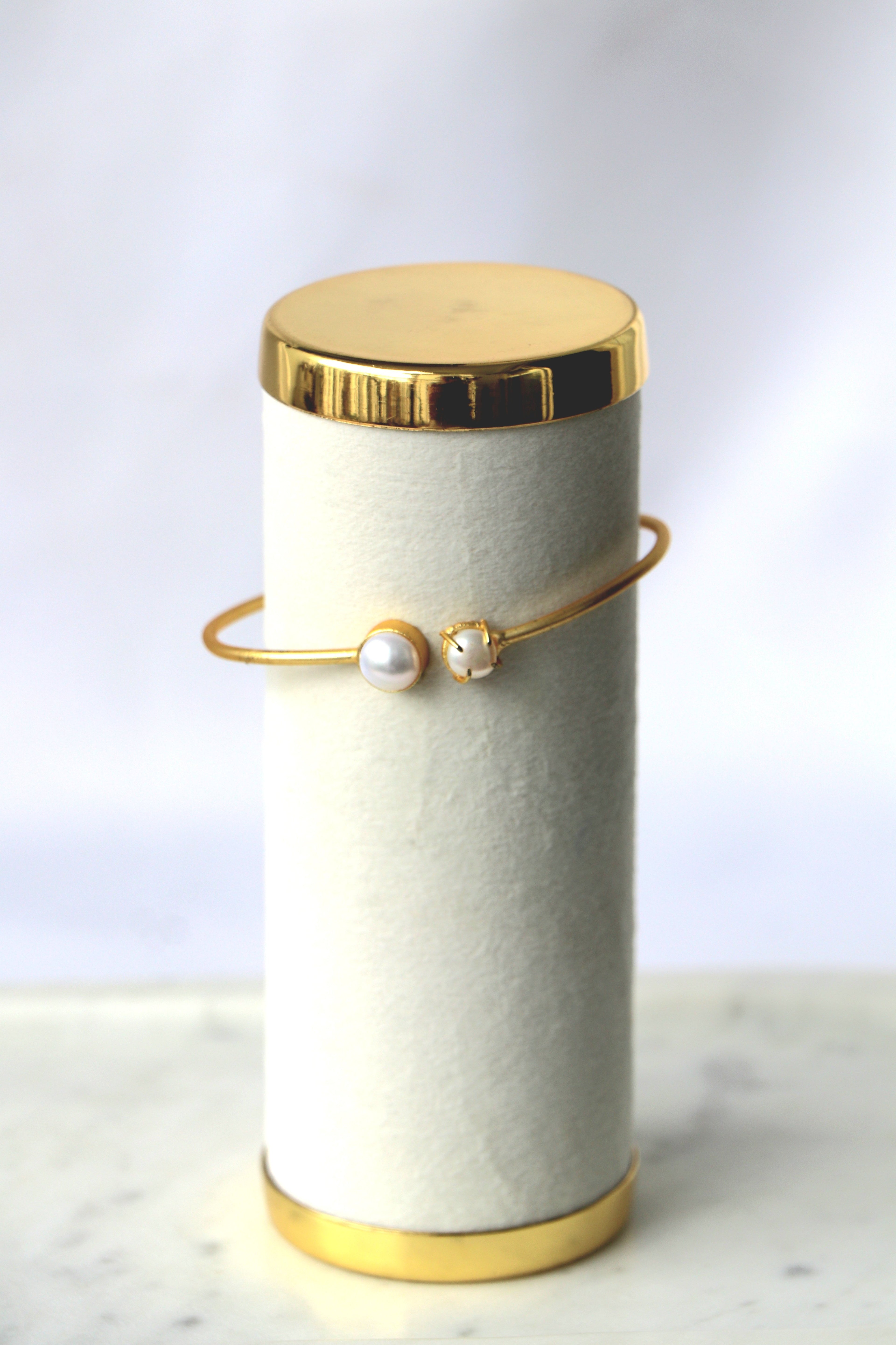 Minimal Pearl Open Cuff Bracelet