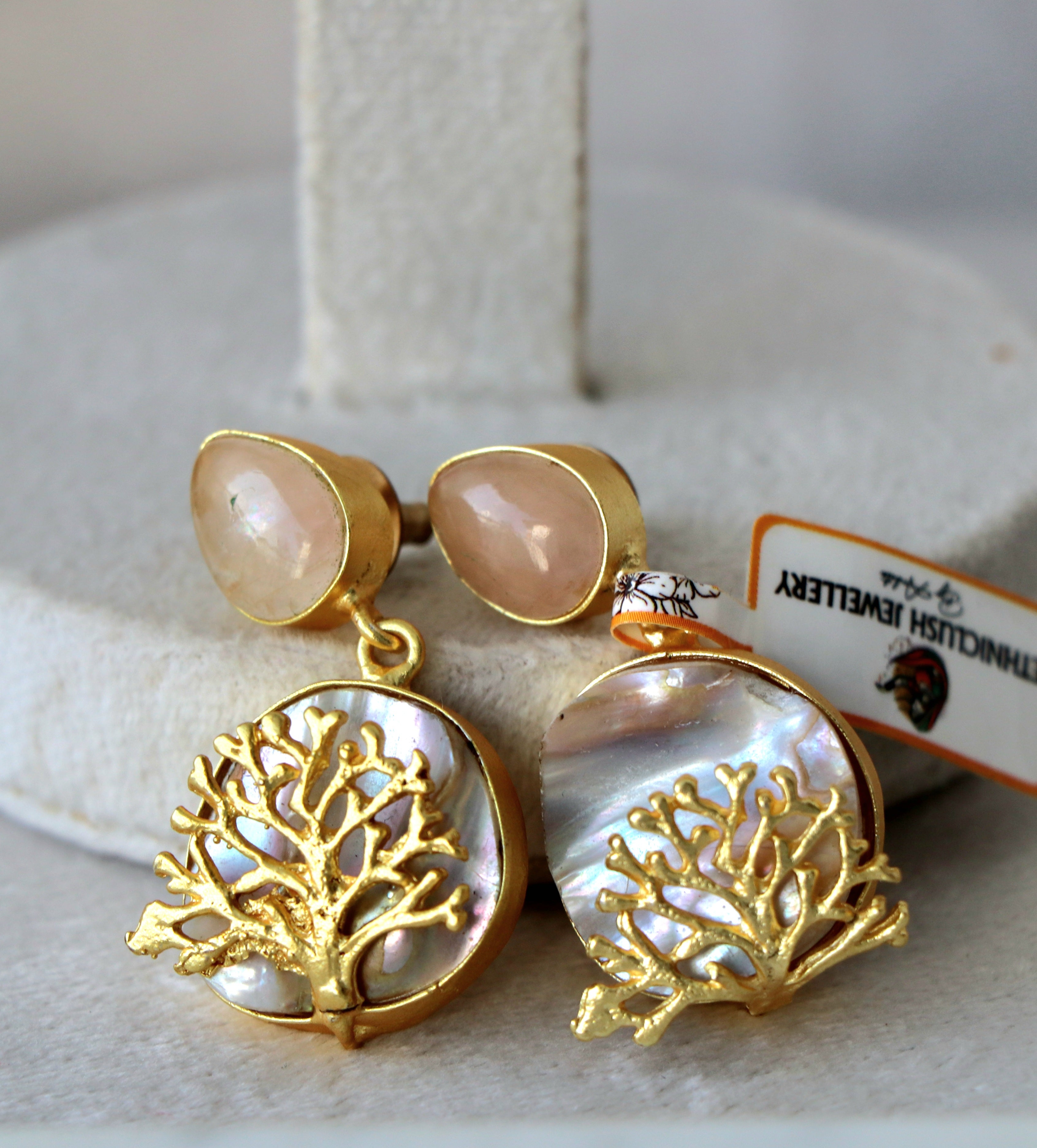 Pink Coral Pearl Dangle Earrings