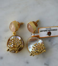 Pink Coral Pearl Dangle Earrings