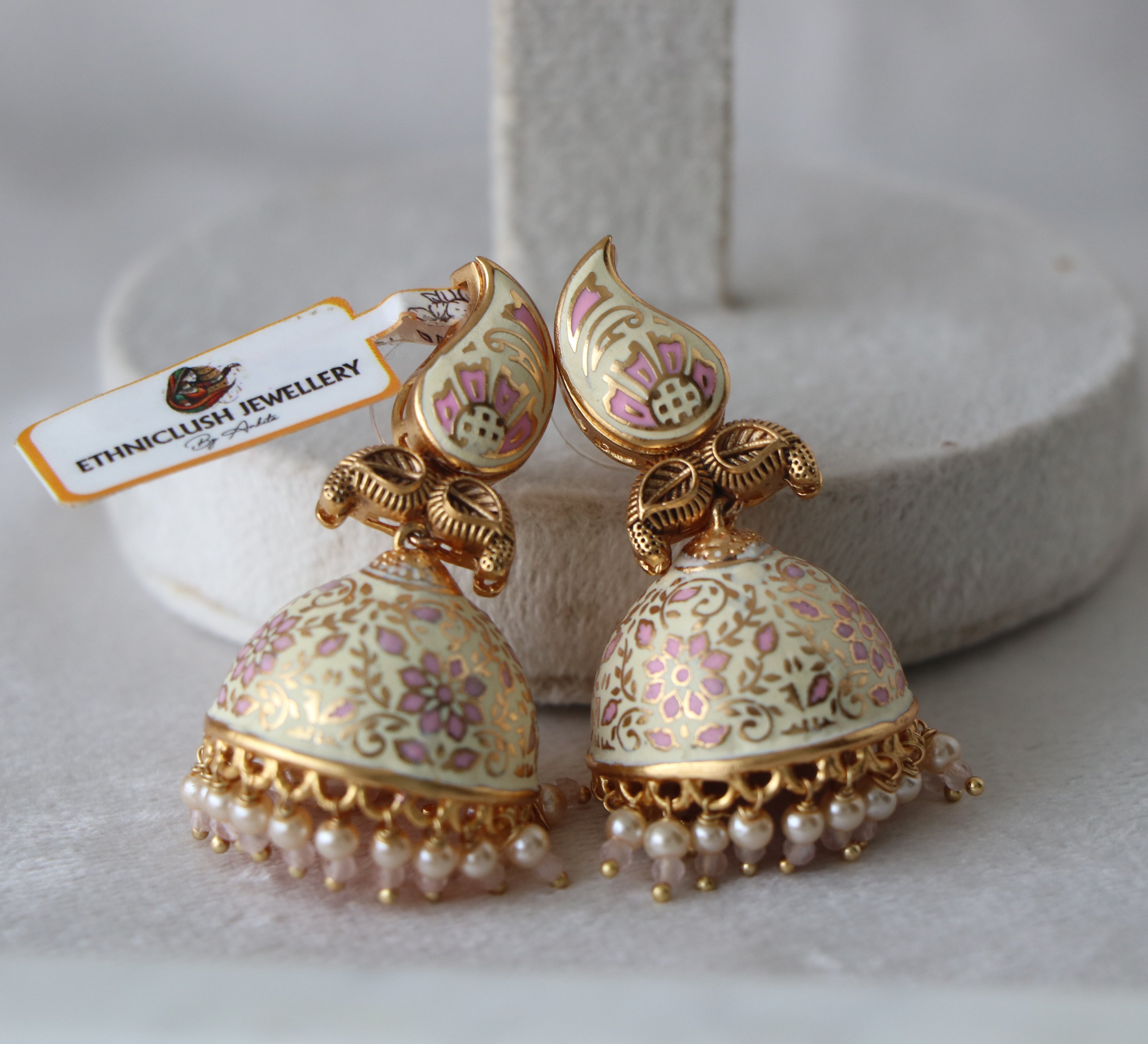 Pink Bloom Meeanakari Jhumka Earrings