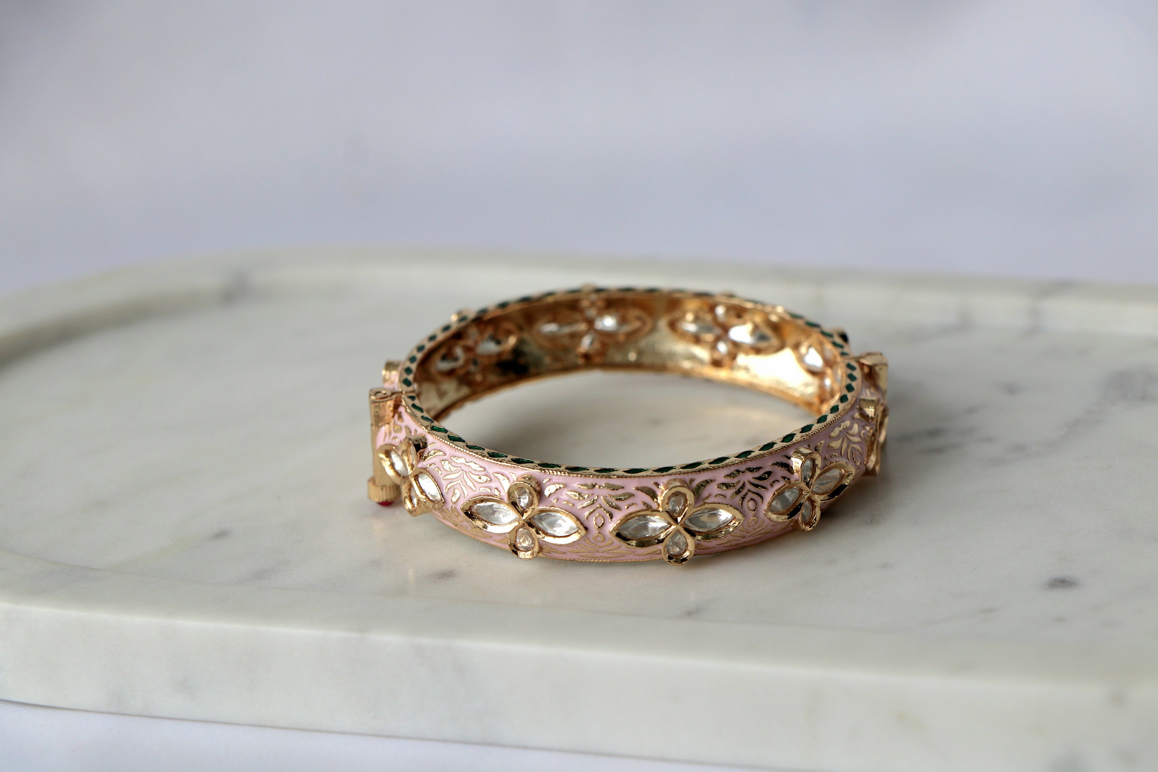 Pink Meenakari Kundan Floral Bangle