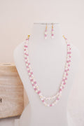 Pink Natural Gemstone & Freshwater Pearl Double Strand Necklace Set
