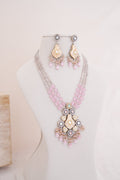 Regalia Multi Strand Pink Bead Meenakari Pendant Necklace Set