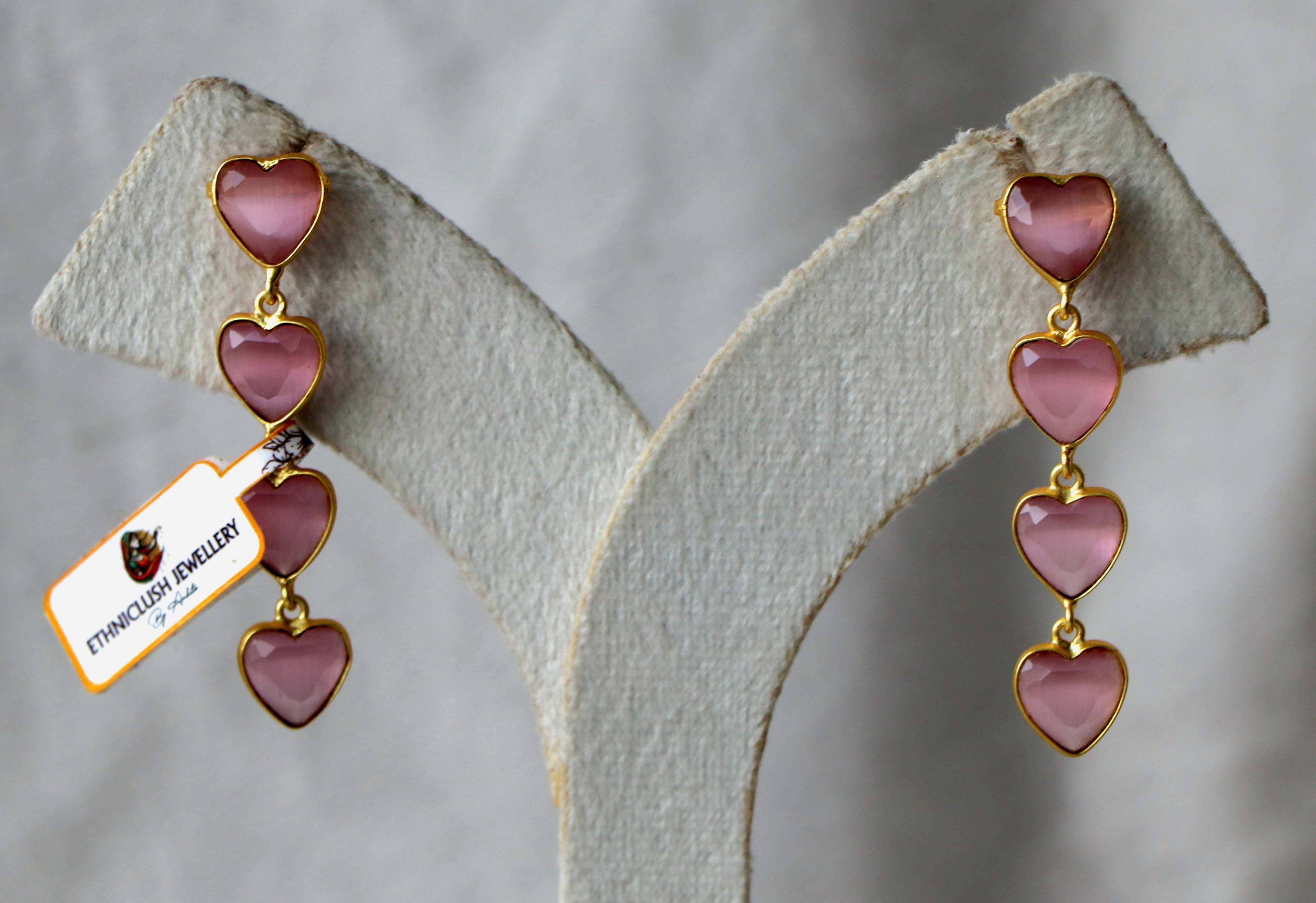 Pink Heart Cascade Earrings