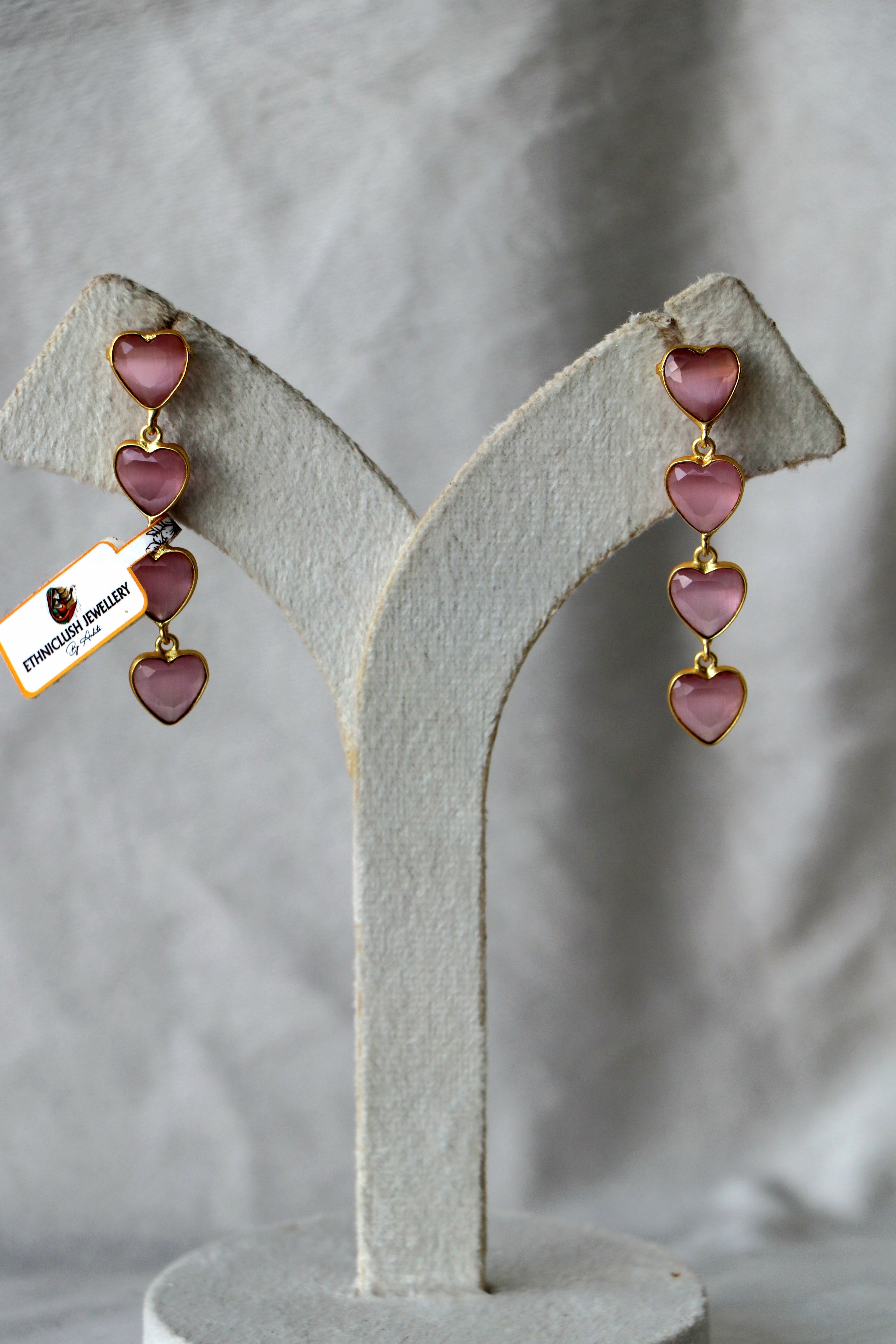 Pink Heart Cascade Earrings