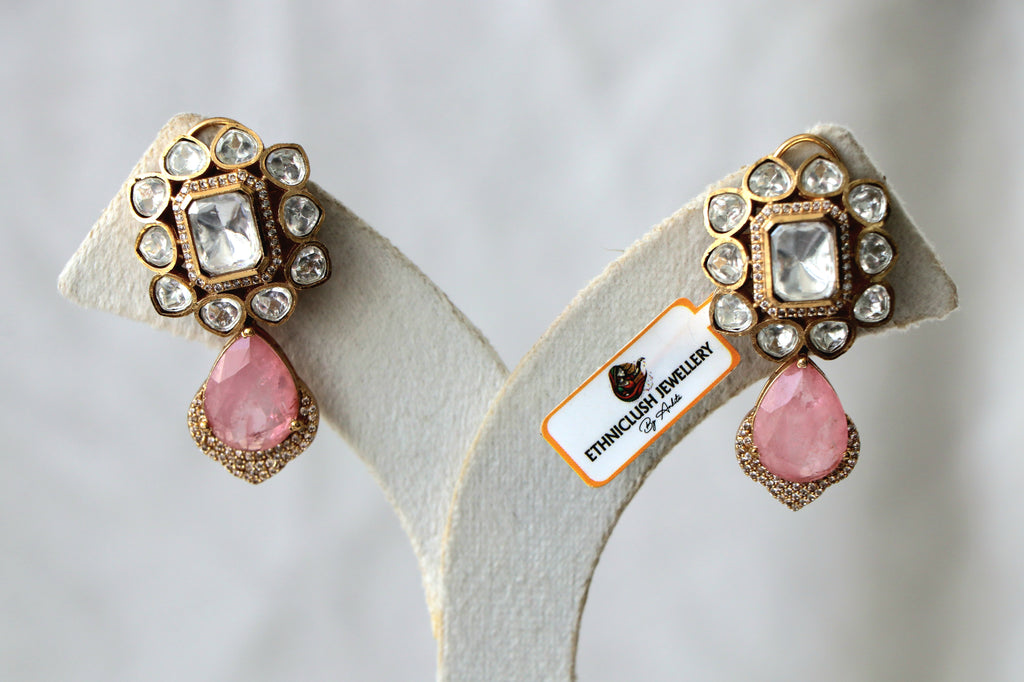 Radiant Pink Teardrop Kundan Earrings