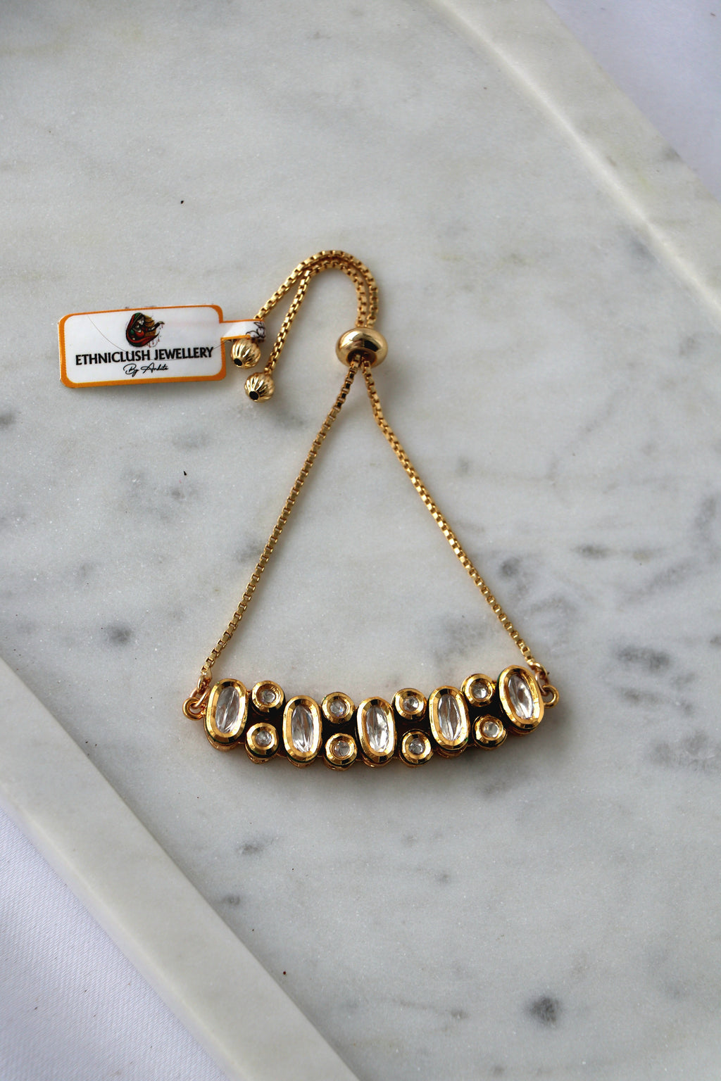 Radiant Oval Kundan Adjustable Bracelet
