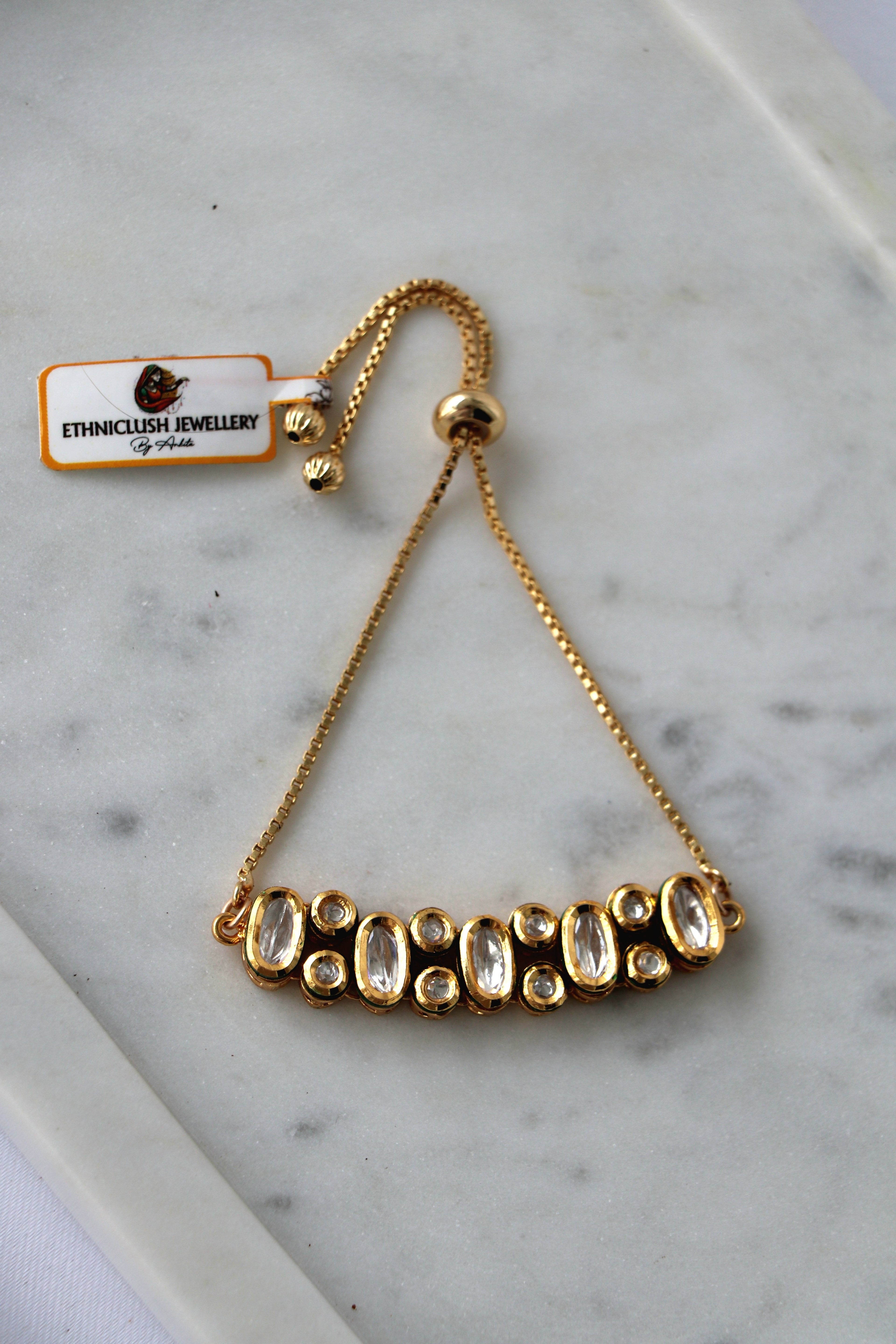 Radiant Oval Kundan Adjustable Bracelet