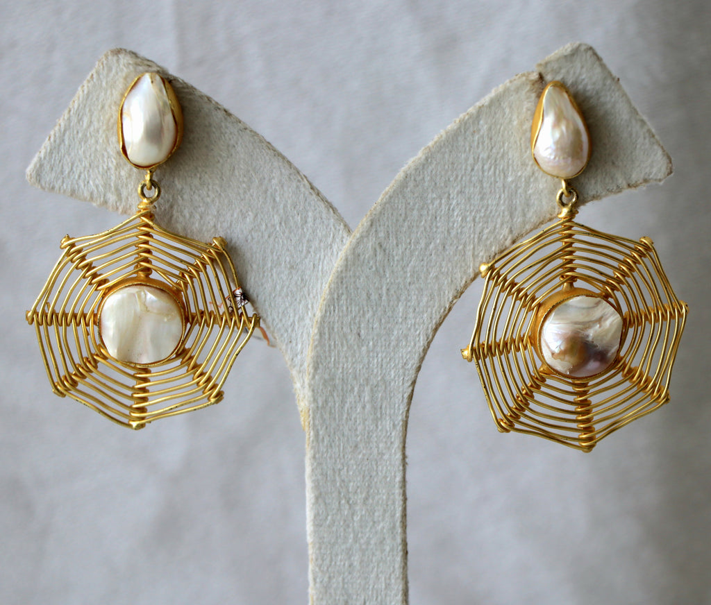 Radiant Pearl  Gemstone Hex Earrings