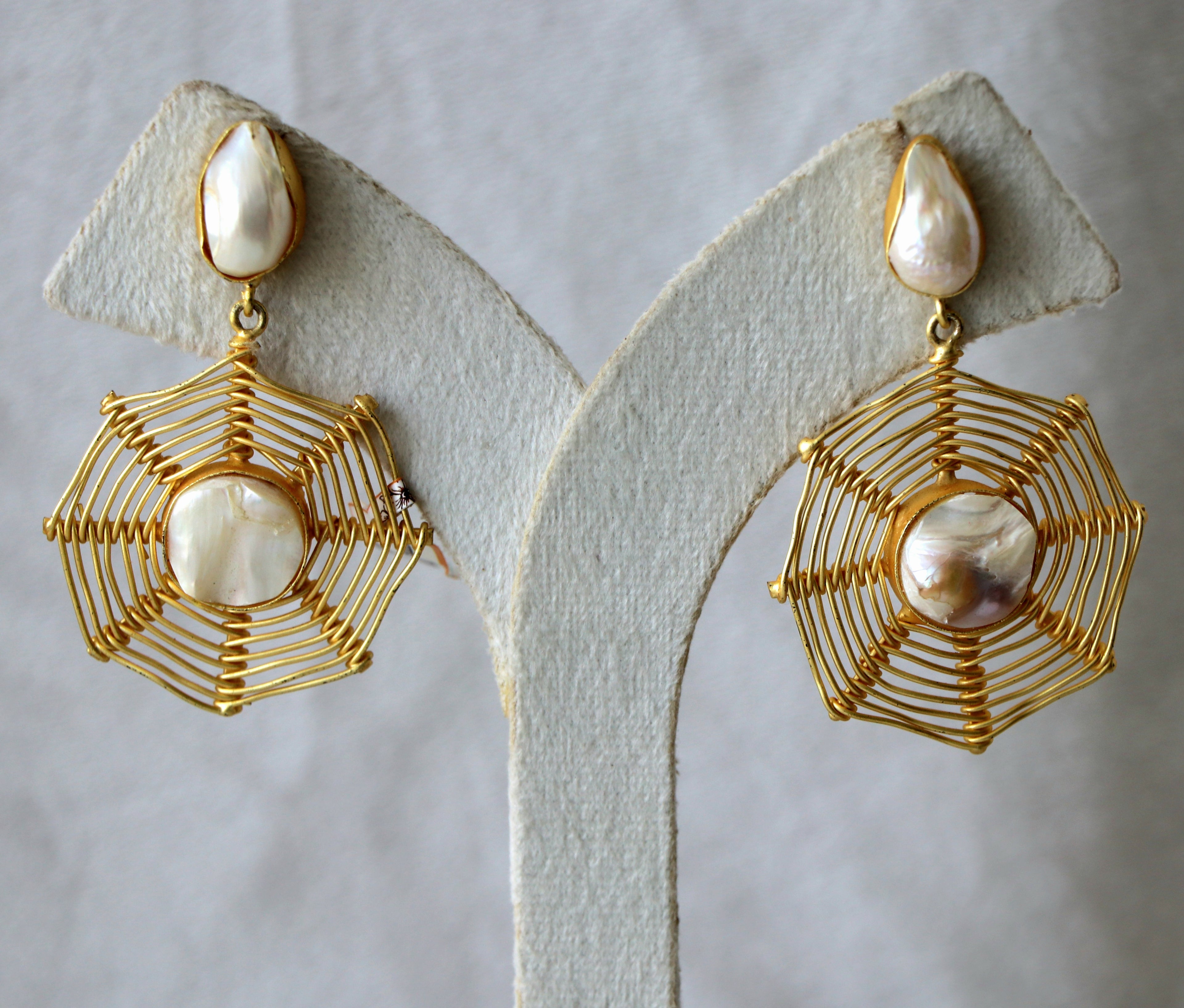 Radiant Pearl  Gemstone Hex Earrings