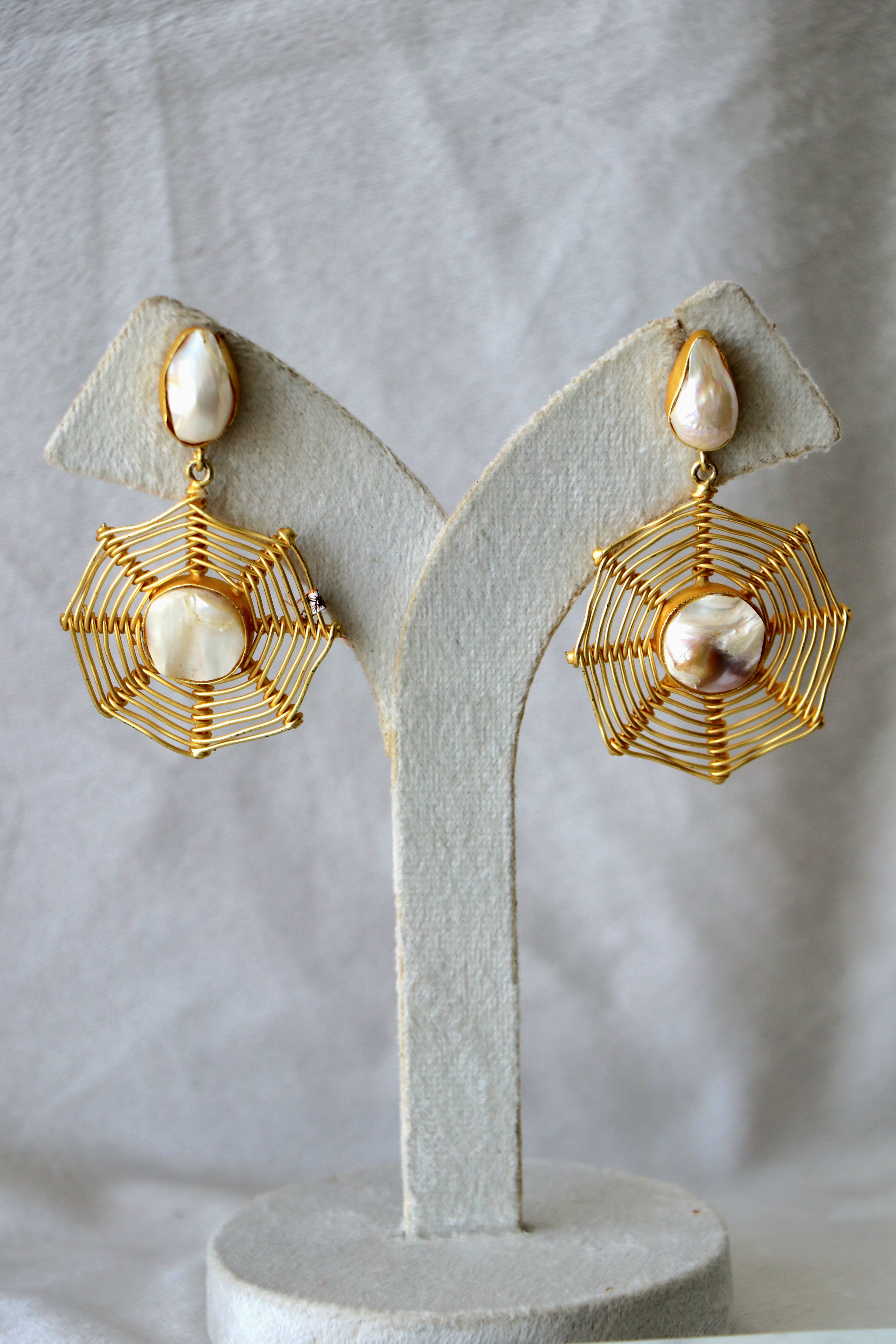 Radiant Pearl  Gemstone Hex Earrings