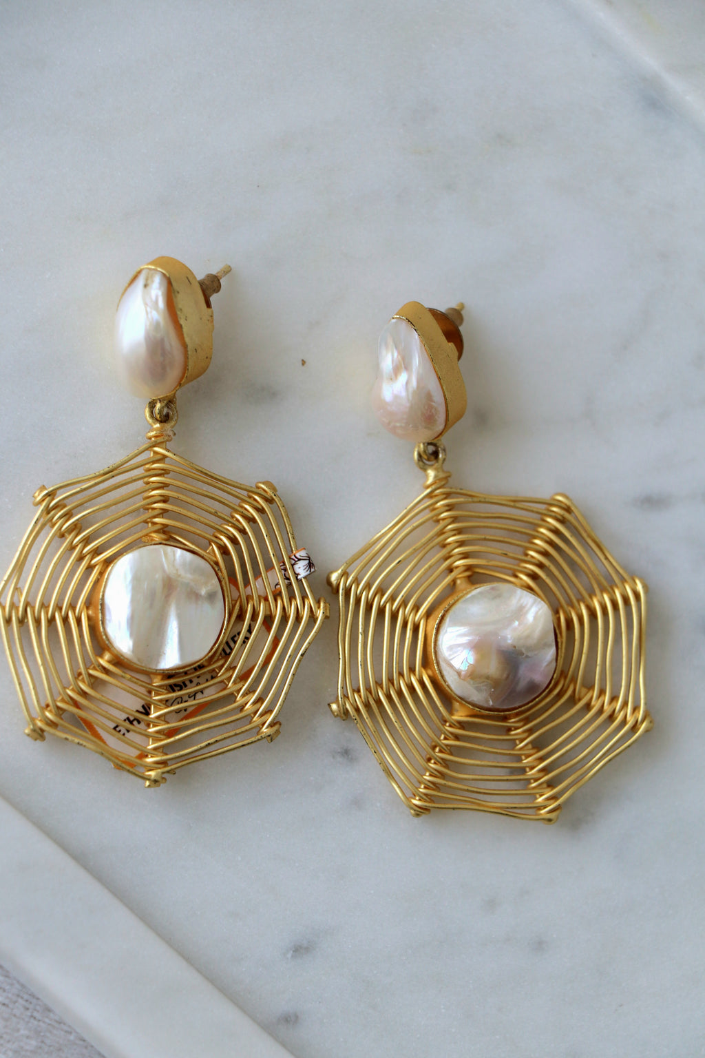 Radiant Pearl  Gemstone Hex Earrings