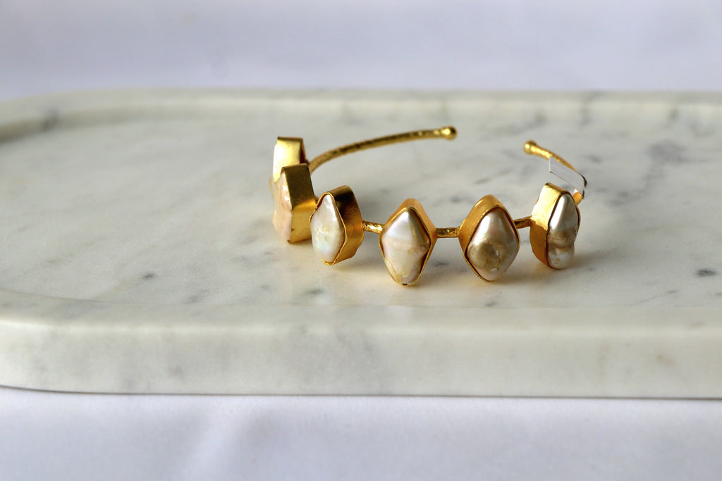 Radiant Baroque Pearl Open Cuff Bracelet