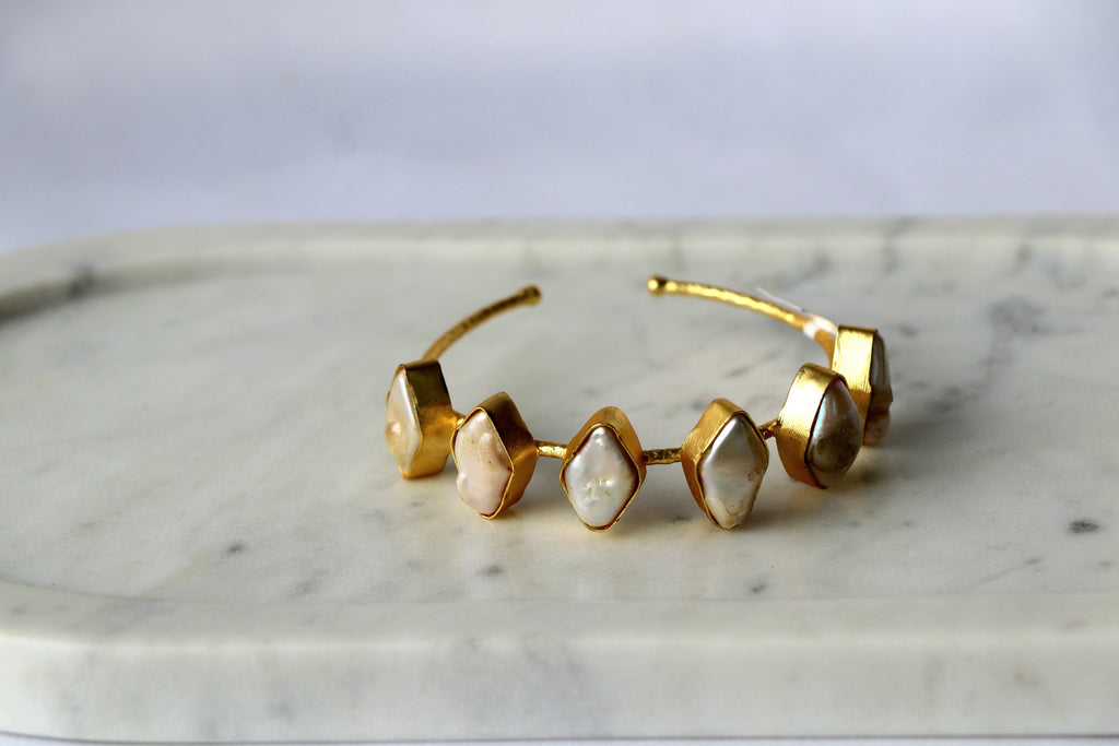 Radiant Baroque Pearl Open Cuff Bracelet