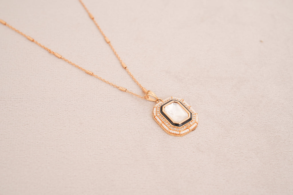 Polki Halo Black Pendant & Stud Set