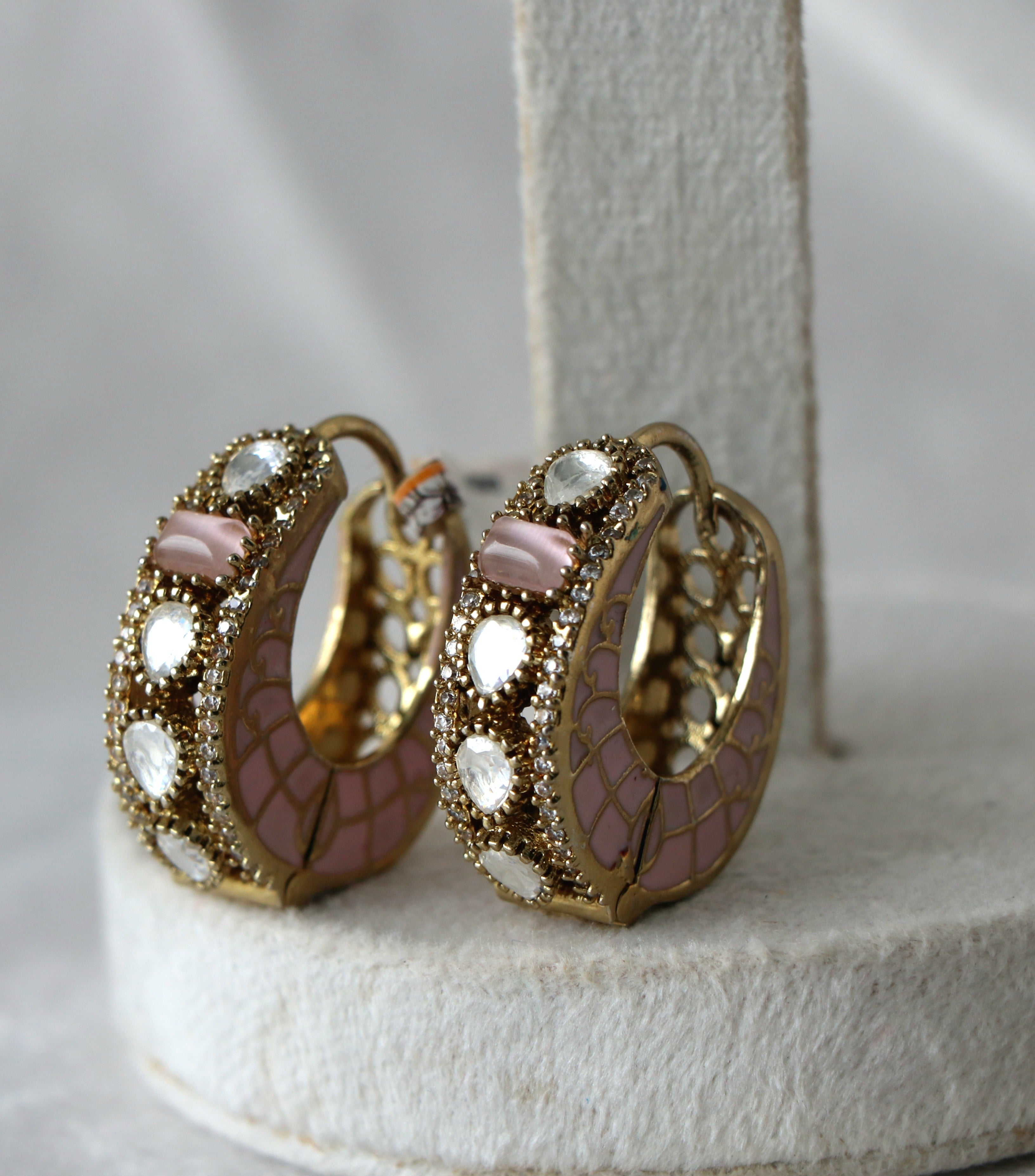 Radiant Pink Gemstone Hoop Earrings