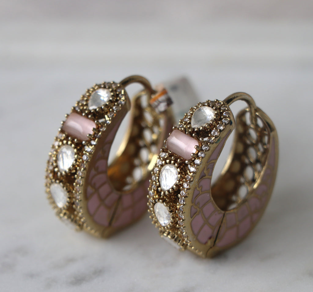 Radiant Pink Gemstone Hoop Earrings