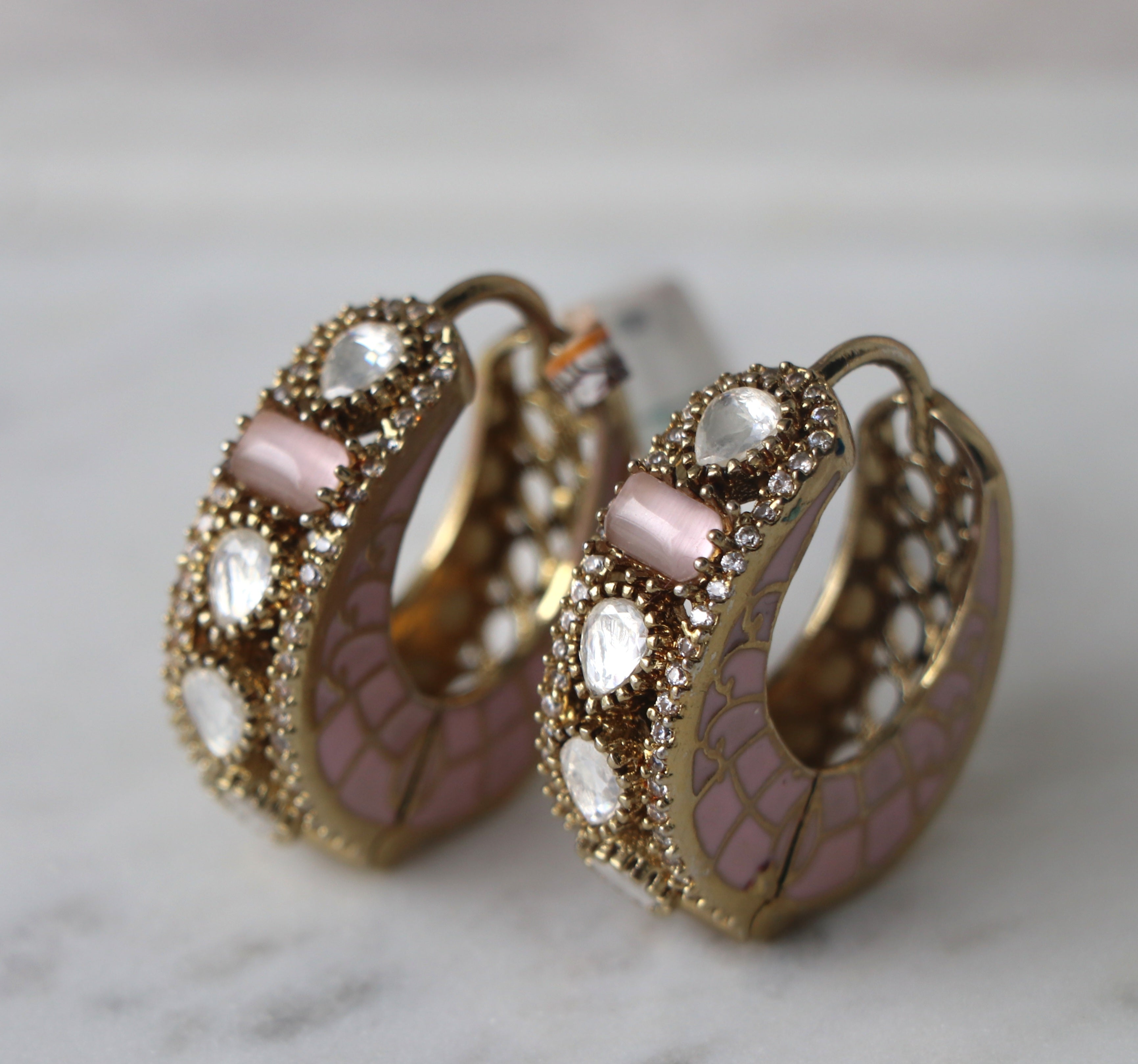 Radiant Pink Gemstone Hoop Earrings
