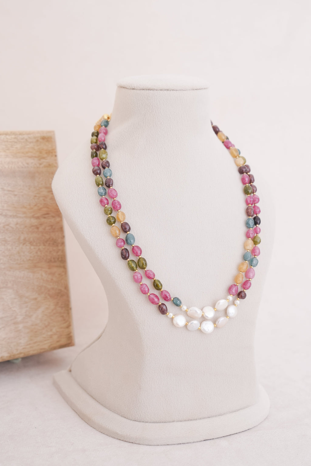 Rainbow Stone Pearl Multi Strand Necklace