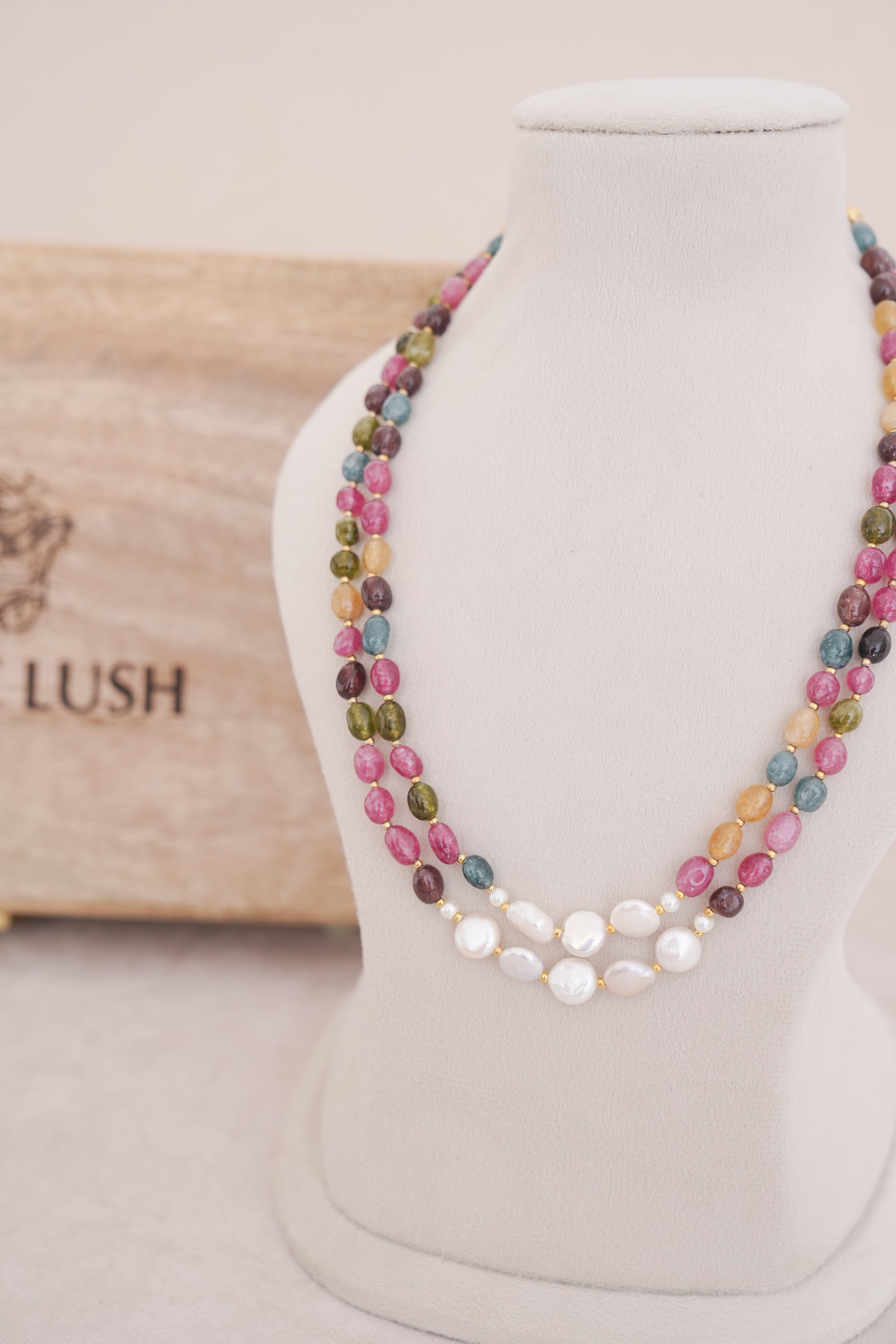 Rainbow Stone Pearl Multi Strand Necklace