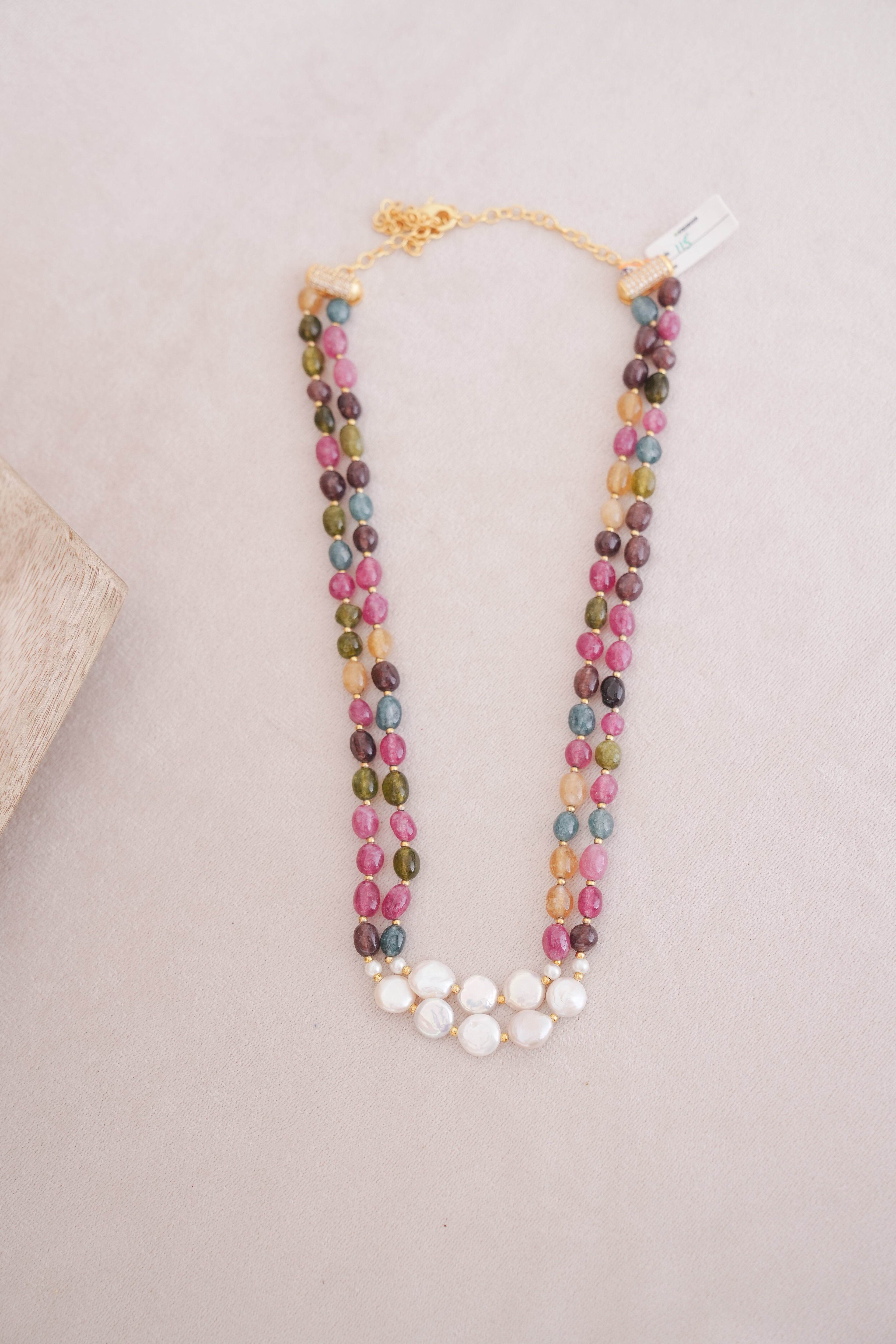 Rainbow Stone Pearl Multi Strand Necklace