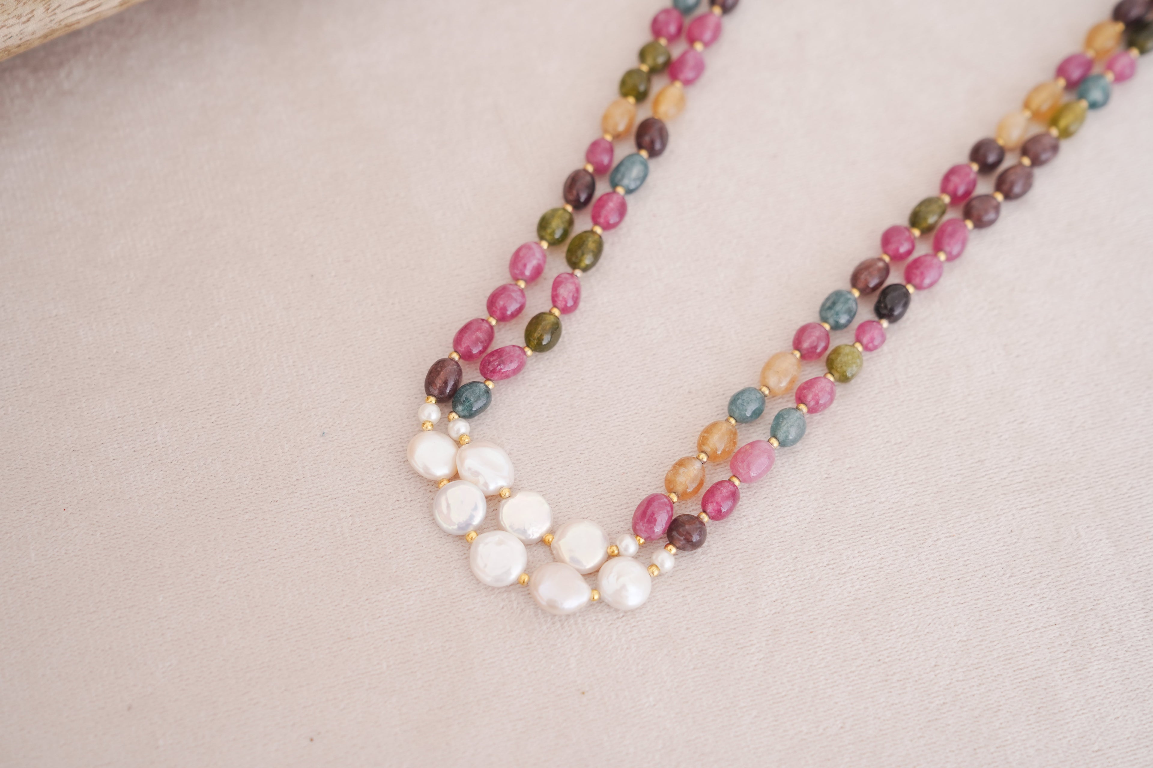 Rainbow Stone Pearl Multi Strand Necklace