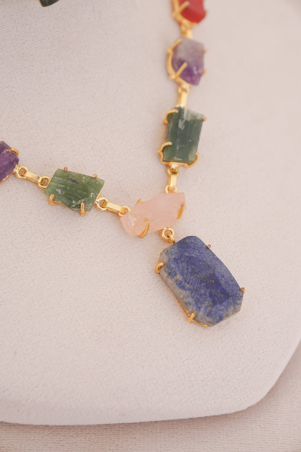 Rainbow Natural Multi Gemstone Statement Pendant Necklace Set