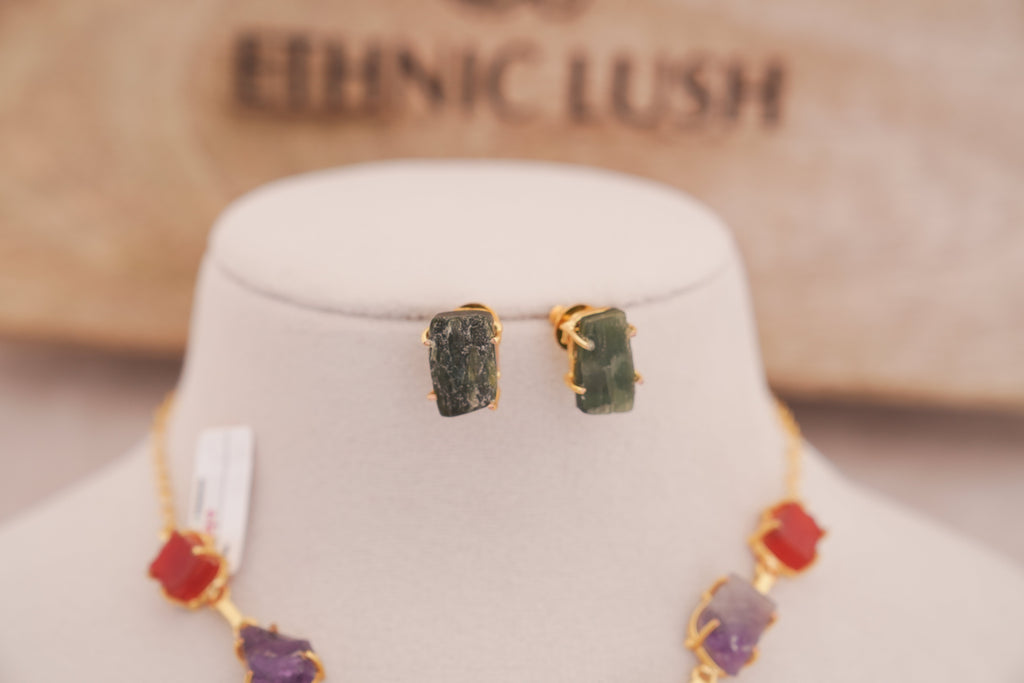 Rainbow Natural Multi Gemstone Statement Pendant Necklace Set