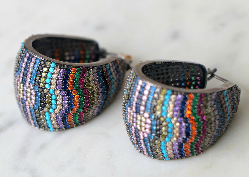 Rainbow Stripes Statement Hoop Earrings