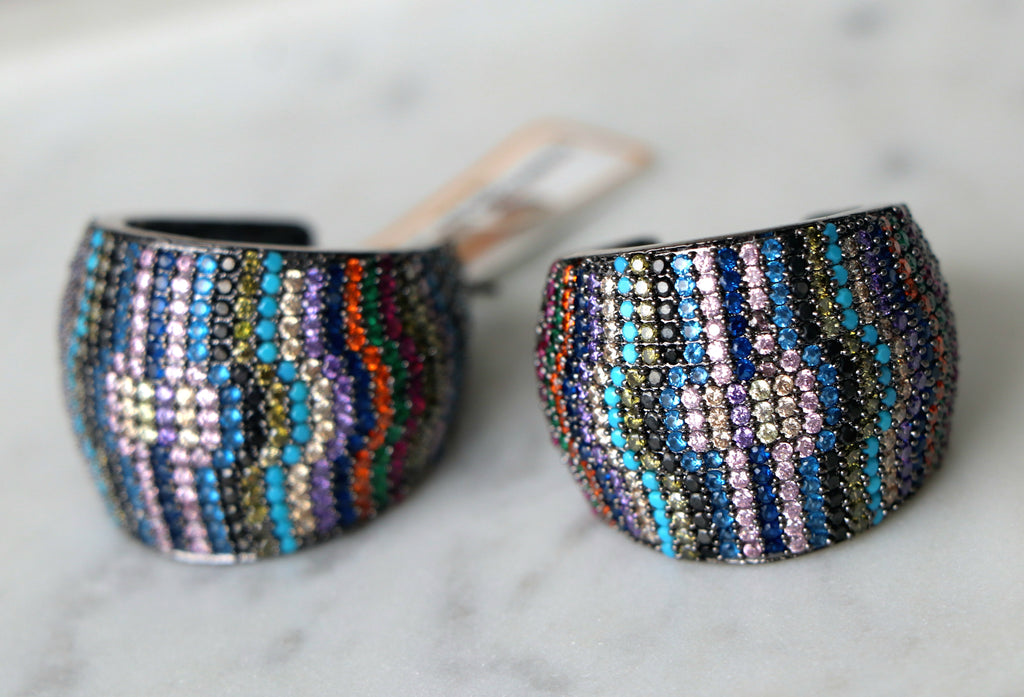 Rainbow Stripes Statement Hoop Earrings