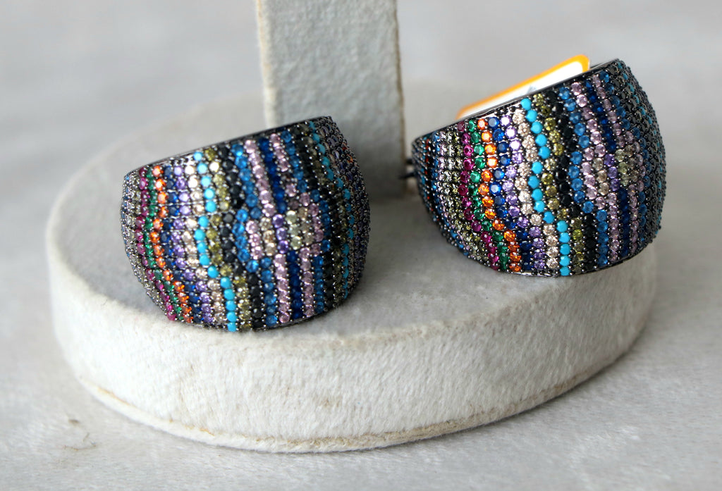 Rainbow Stripes Statement Hoop Earrings