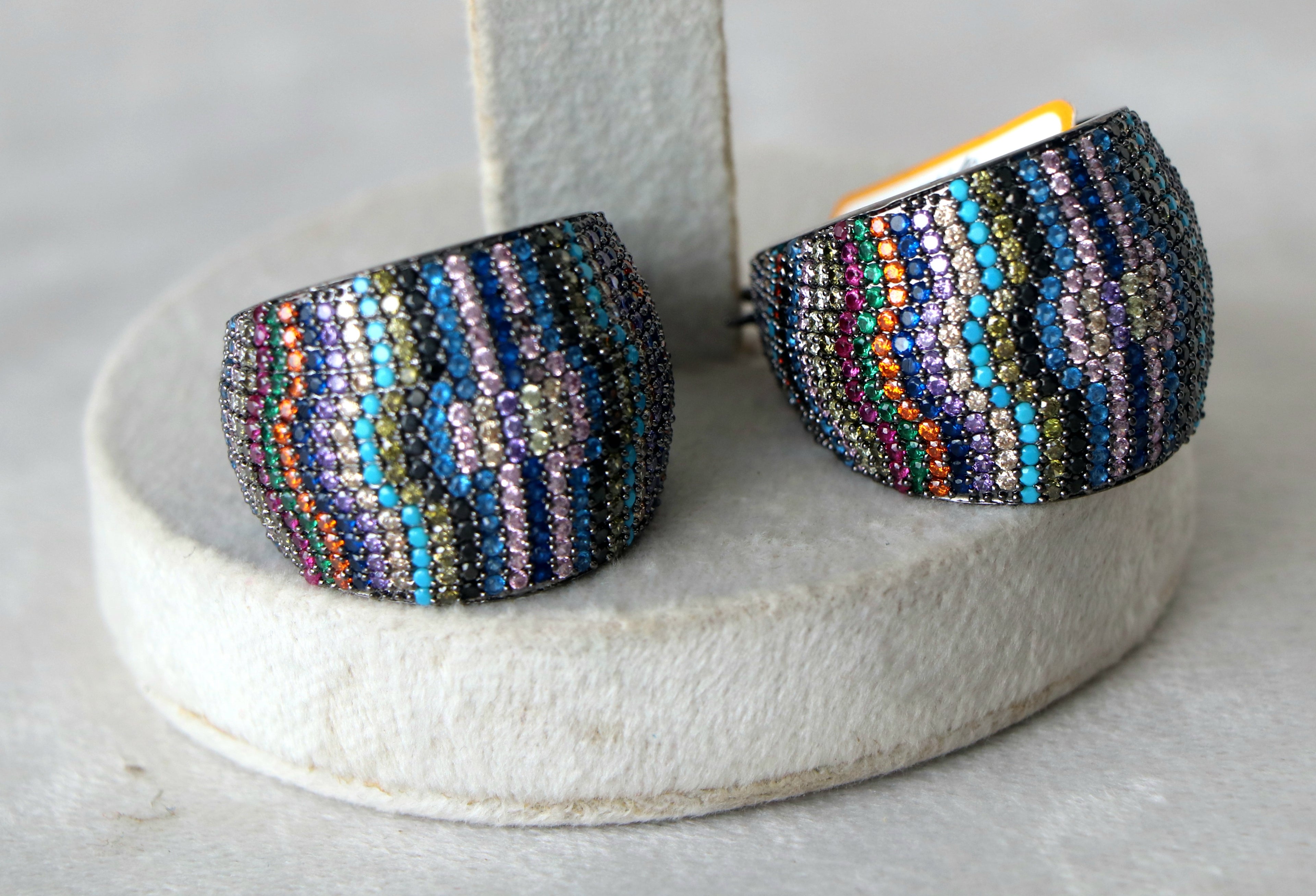 Rainbow Stripes Statement Hoop Earrings