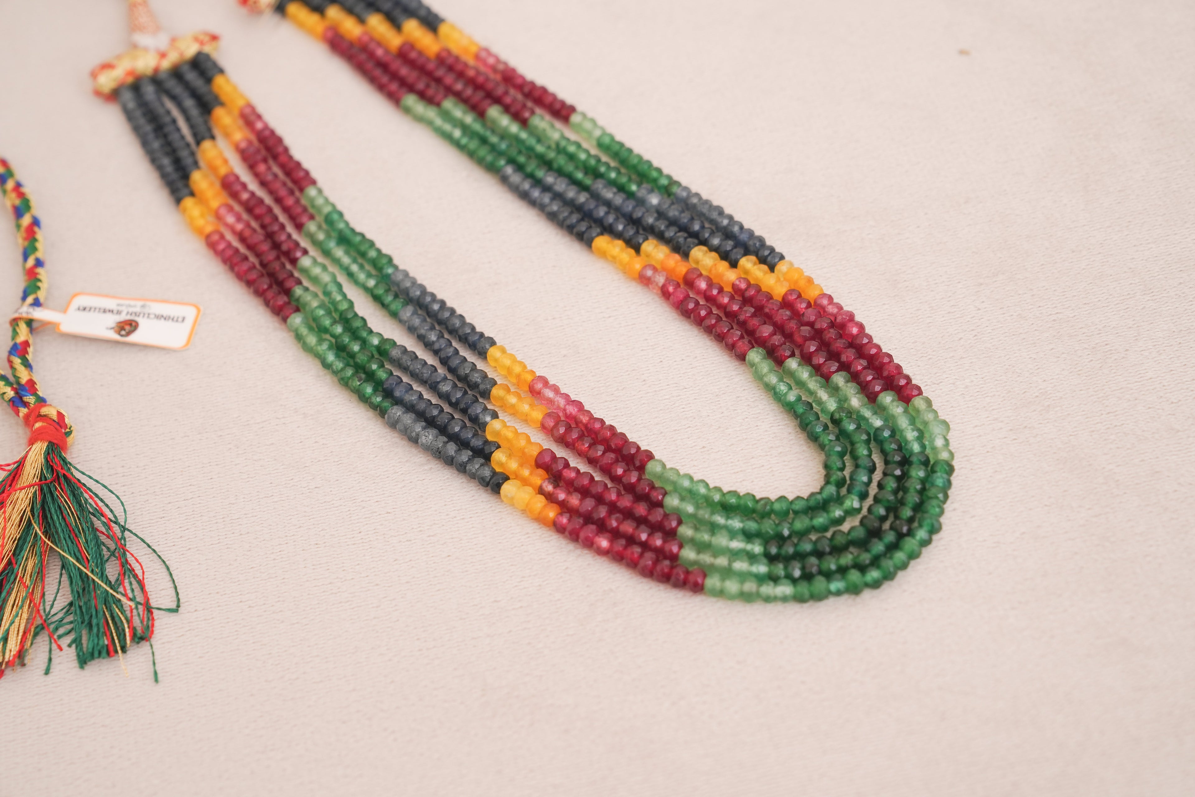 Multi coloured Stone Multi Strand Layered Necklace