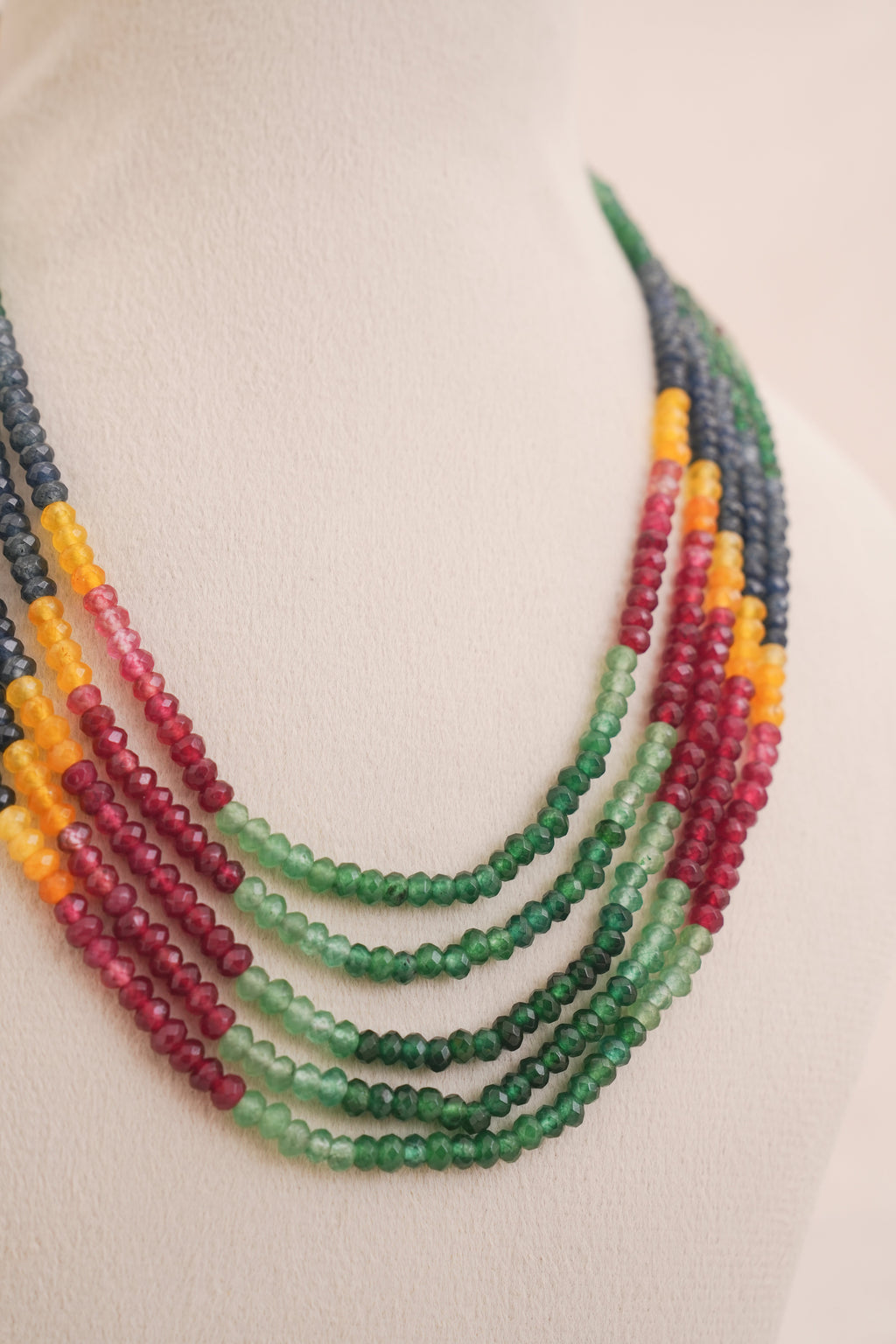 Multi coloured Stone Multi Strand Layered Necklace