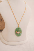 Oval Green Aventurine Statement Pendant Necklace with Kundan Accent