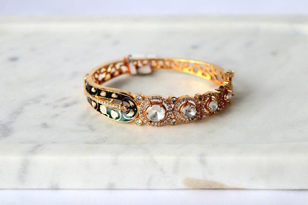 Green Meenakari Kundan Statement Bracelet