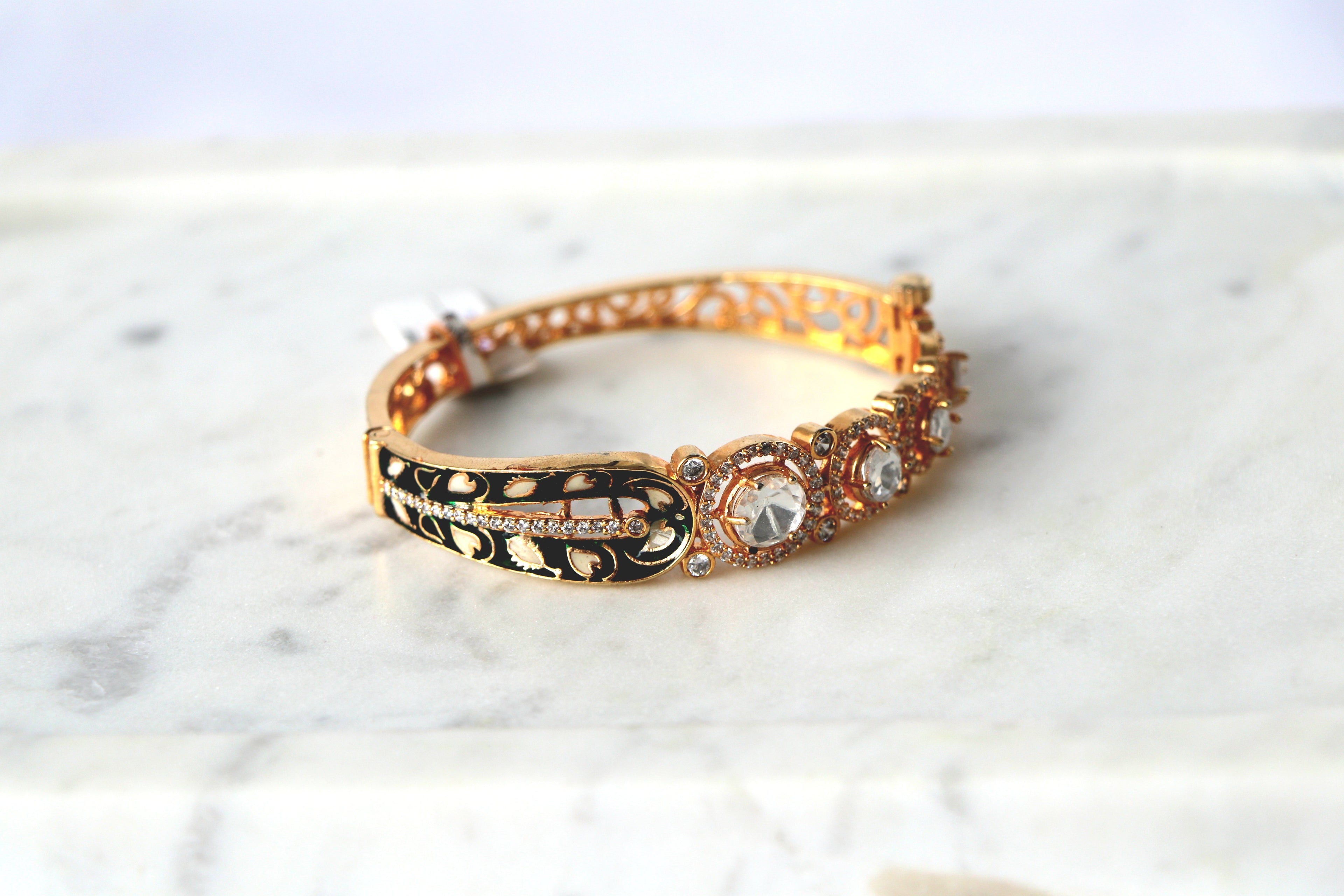 Green Meenakari Kundan Statement Bracelet