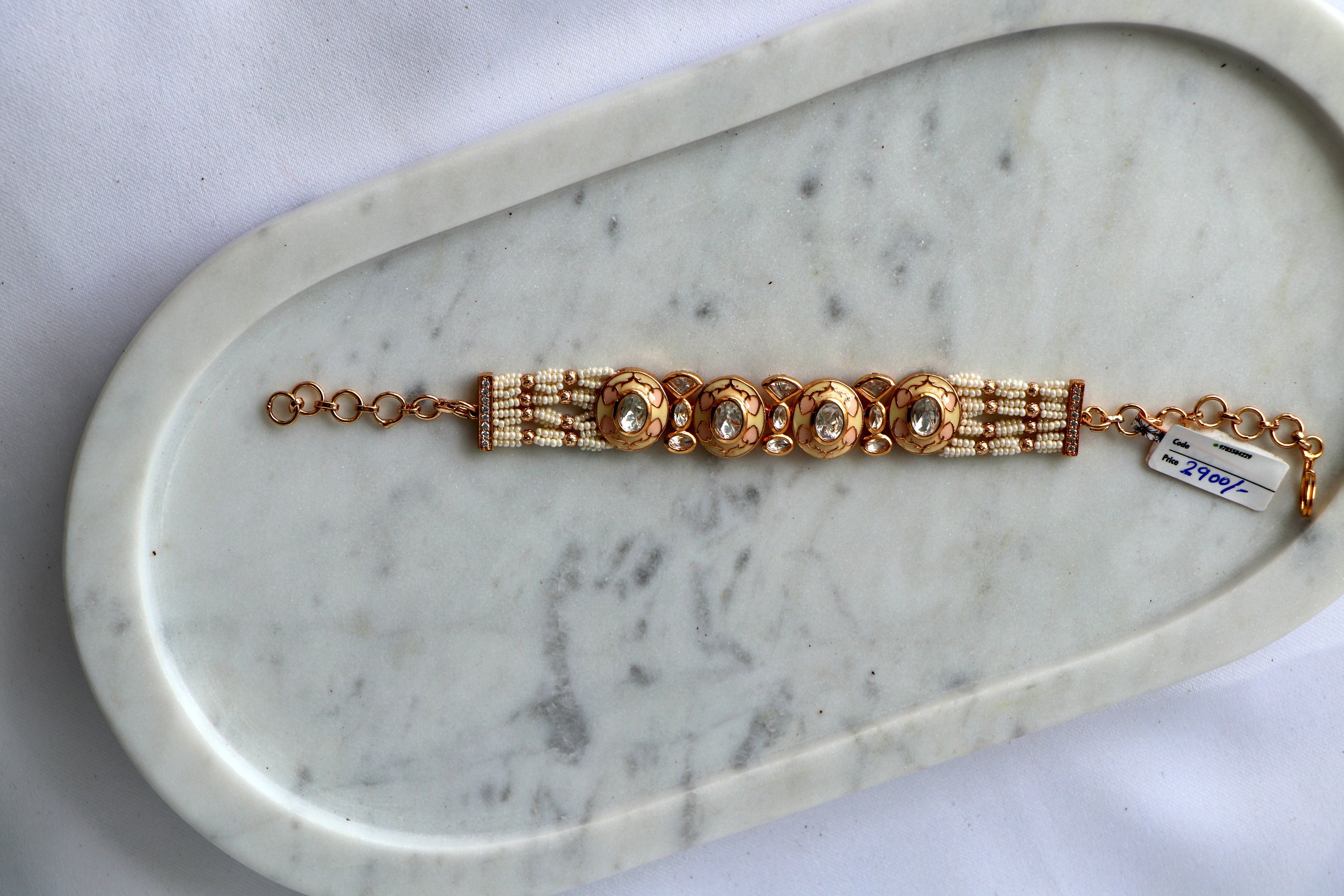 Royal Kundan & Pearl Lattice Bracelet